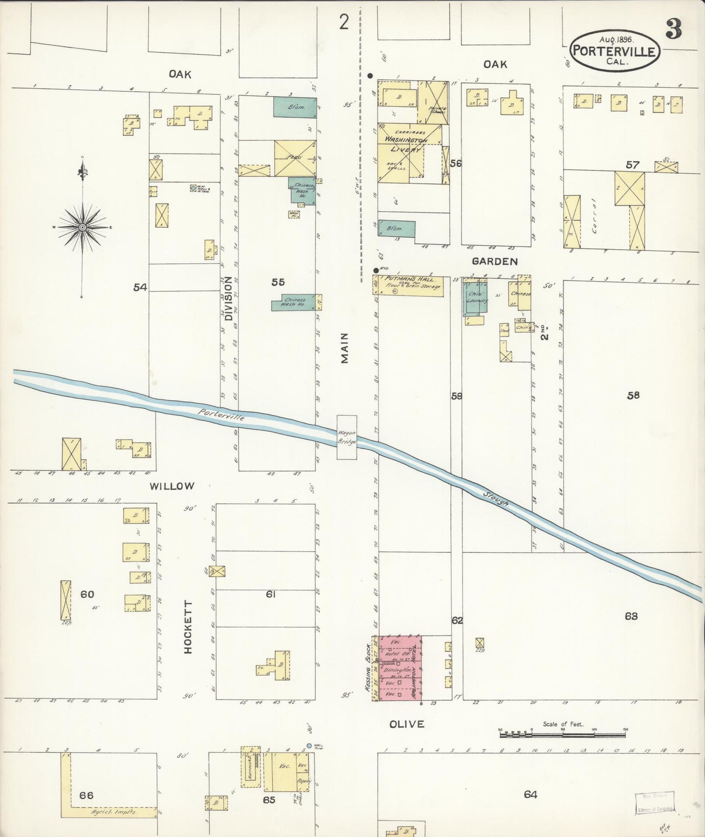 Sanborn Fire Insurance Map from Porterville, Tulare County, California (1896), Sheet #0003 - Complete Map Set gallery image, historic Sanborn map, vintage wall art, California California