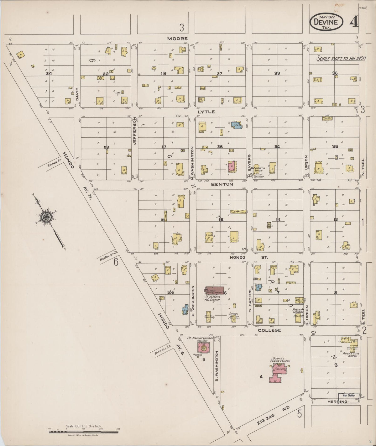Sanborn Fire Insurance Map from Devine, Medina County, Texas (1922), Sheet #0004 - Historic Sanborn Fire Insurance Map Print, vintage old map wall art, antique decor, genealogy gift, Texas Texas map