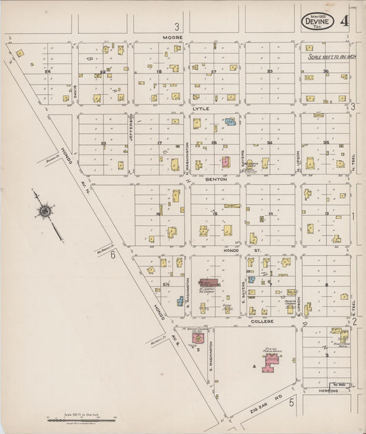 Sanborn Fire Insurance Map from Devine, Medina County, Texas (1922), Sheet #0004 - Historic Sanborn Fire Insurance Map Print, vintage old map wall art, antique decor, genealogy gift, Texas Texas map