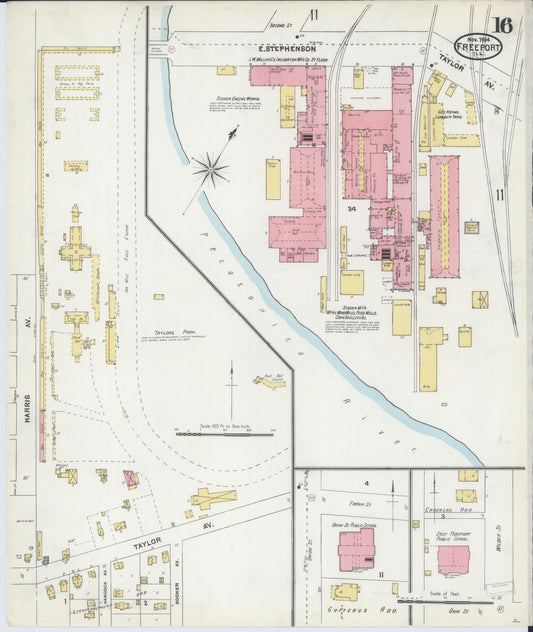 Sanborn Fire Insurance Map from Freeport, Stephenson County, Illinois (1904), Sheet #0016 - Historic Sanborn Fire Insurance Map Print, vintage old map wall art, antique decor, genealogy gift, Illinois Illinois map