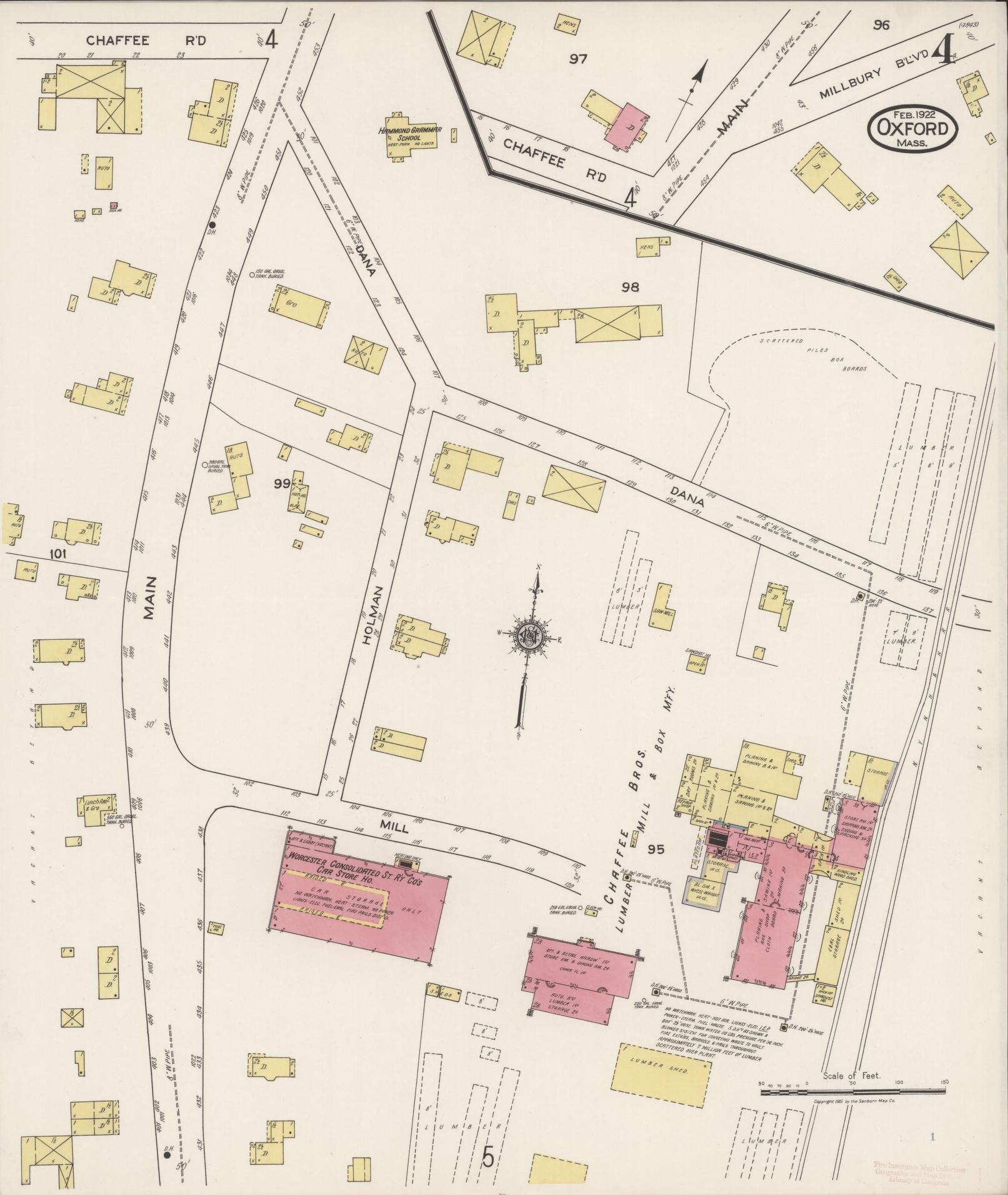 Sanborn Fire Insurance Map from Oxford, Worcester County, Massachusetts (1922), Sheet #0004 - Historic Sanborn Fire Insurance Map Print, vintage old map wall art, antique decor, genealogy gift, Massachusetts Massachusetts map