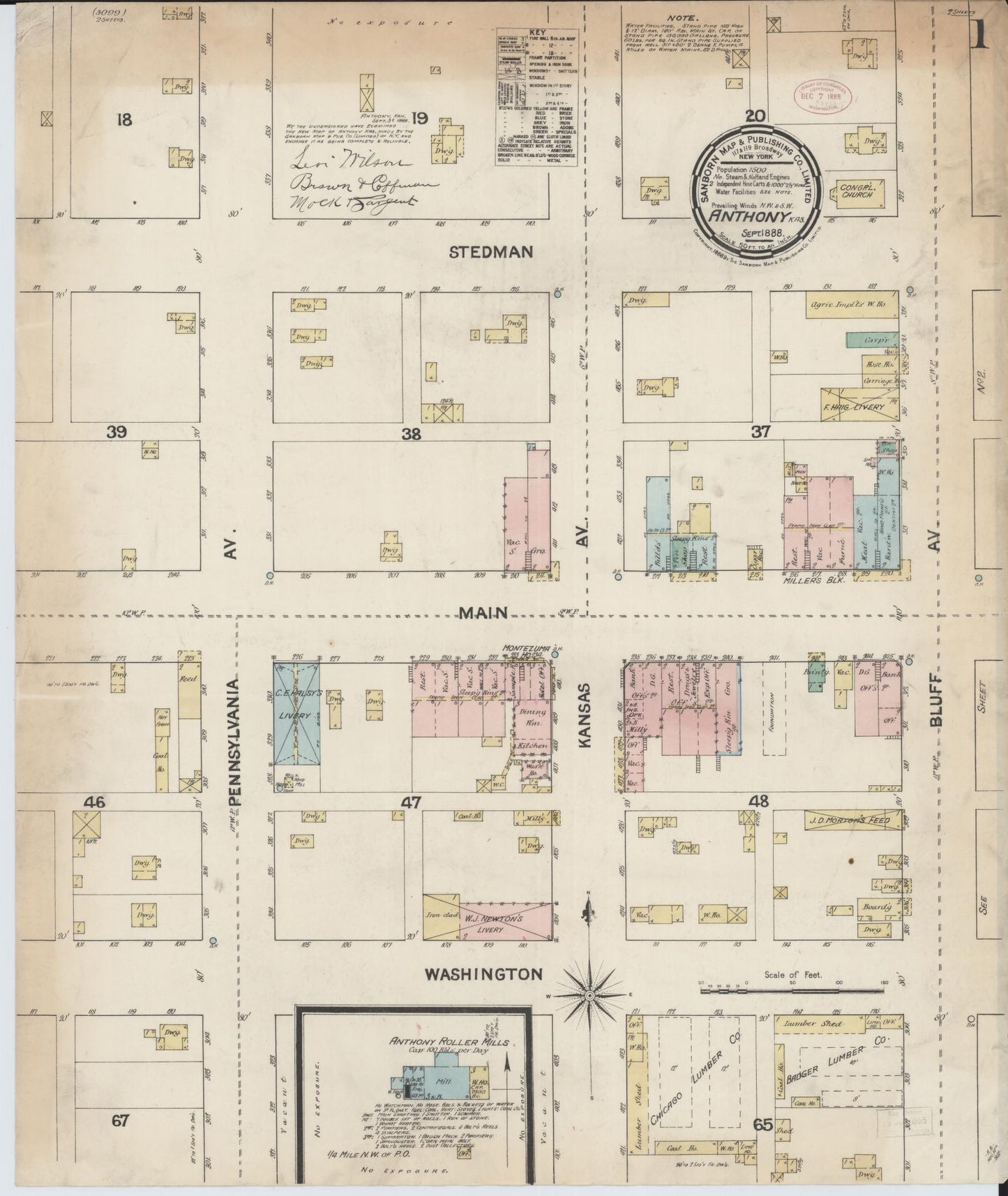 Sanborn Fire Insurance Map from Anthony, Harper County, Kansas (1888), Sheet #0001 - Complete Map Set gallery image, historic Sanborn map, vintage wall art, Kansas Kansas