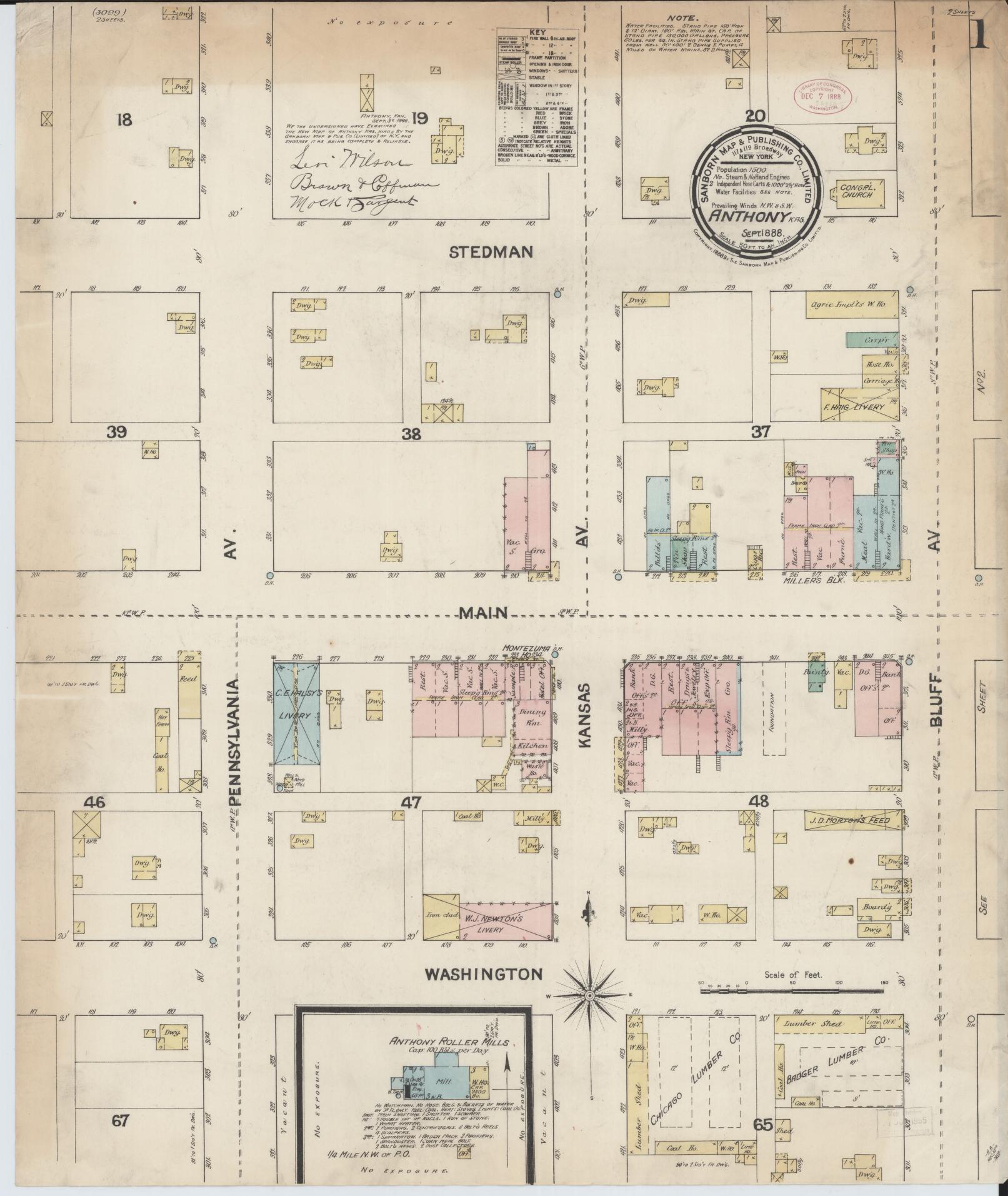Sanborn Fire Insurance Map from Anthony, Harper County, Kansas (1888), Sheet #0001 - Complete Map Set gallery image, historic Sanborn map, vintage wall art, Kansas Kansas