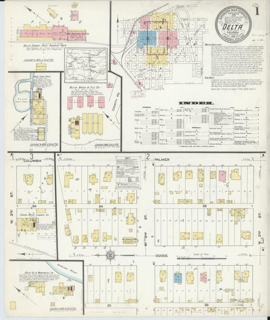 Sanborn Fire Insurance Map from Delta, Delta County, Colorado (1912), Sheet #0001 - Historic Sanborn Fire Insurance Map Print, vintage old map wall art, antique decor, genealogy gift, Colorado Colorado map