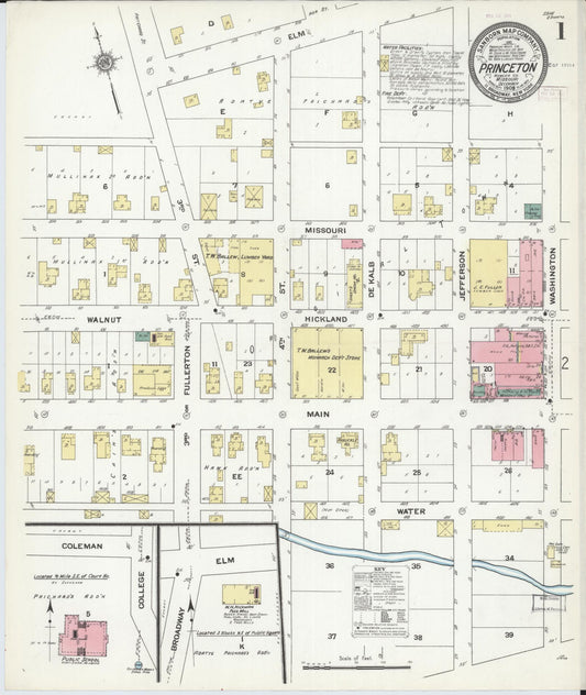 Sanborn Fire Insurance Map from Princeton, Mercer County, Missouri (1909), Sheet #0001 - Historic Sanborn Fire Insurance Map Print, vintage old map wall art, antique decor, genealogy gift, Missouri Missouri map