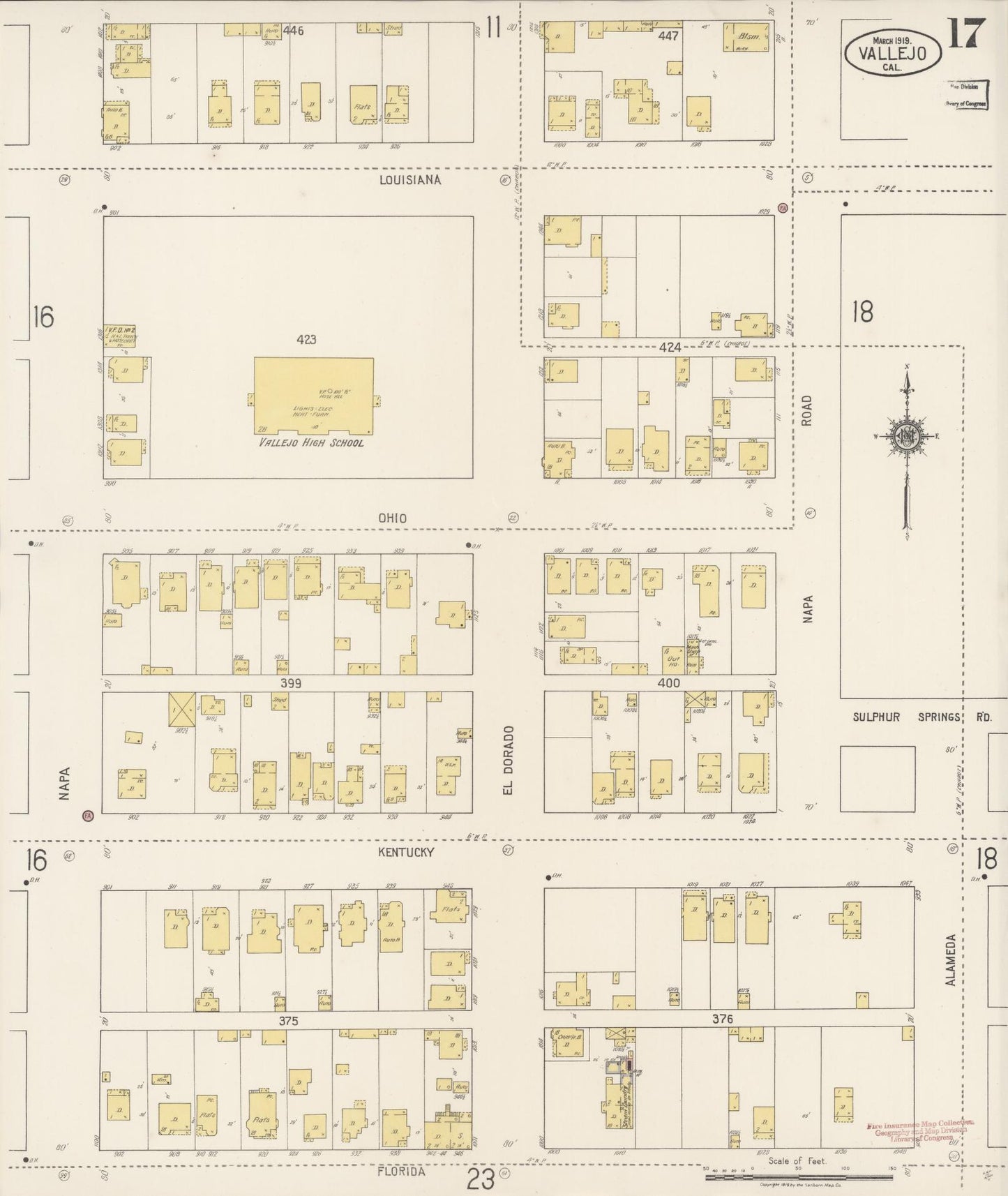 Sanborn Fire Insurance Map from Vallejo, Solano County, California (1919), Sheet #0017 - Complete Map Set gallery image, historic Sanborn map, vintage wall art, California California