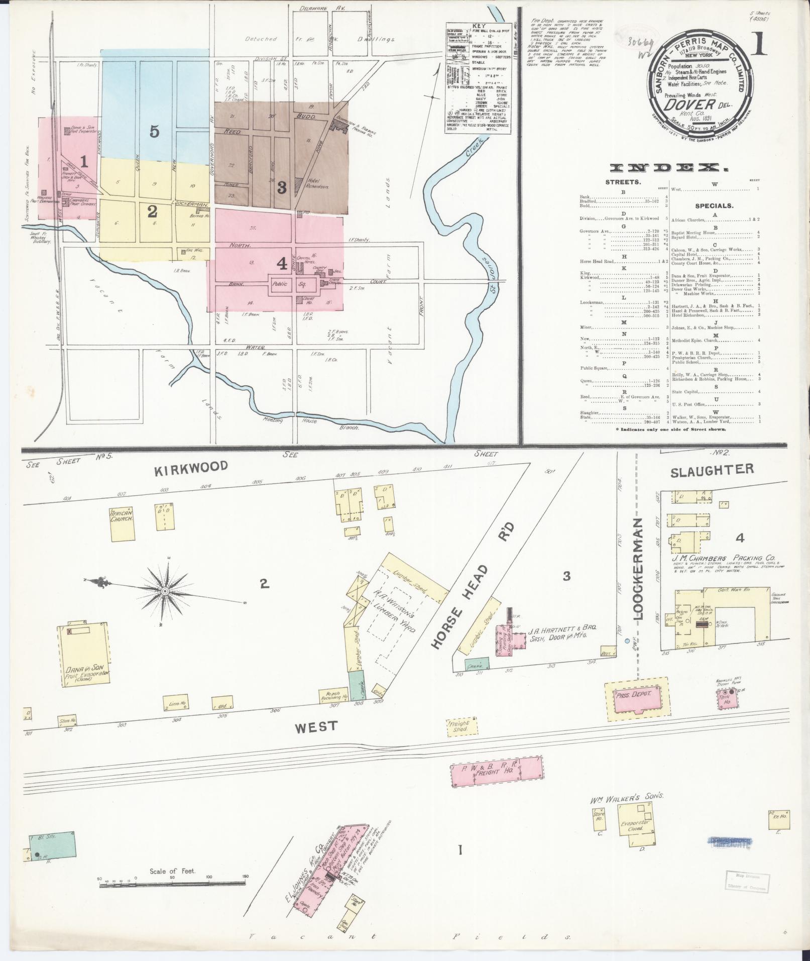 Sanborn Fire Insurance Map from Dover, Kent County, Delaware (1891), Sheet #0001 - Complete Map Set gallery image, historic Sanborn map, vintage wall art, Delaware Delaware