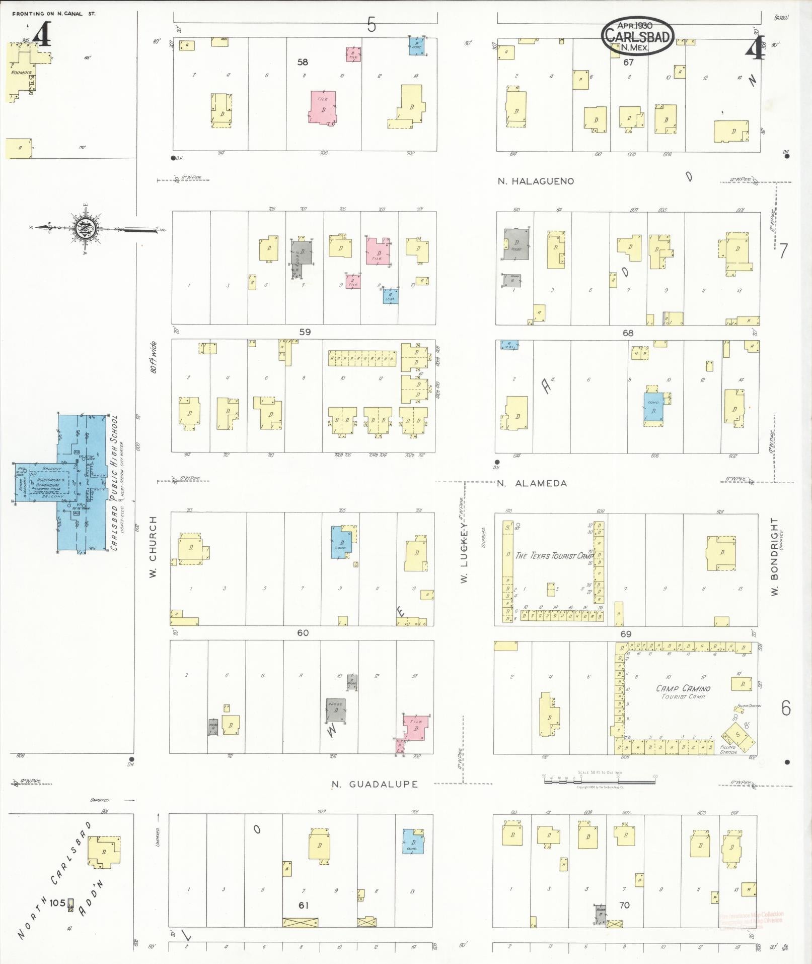 Sanborn Fire Insurance Map from Carlsbad, Eddy County, New Mexico (1930), Sheet #0004 - Complete Map Set gallery image, historic Sanborn map, vintage wall art, New Mexico New Mexico