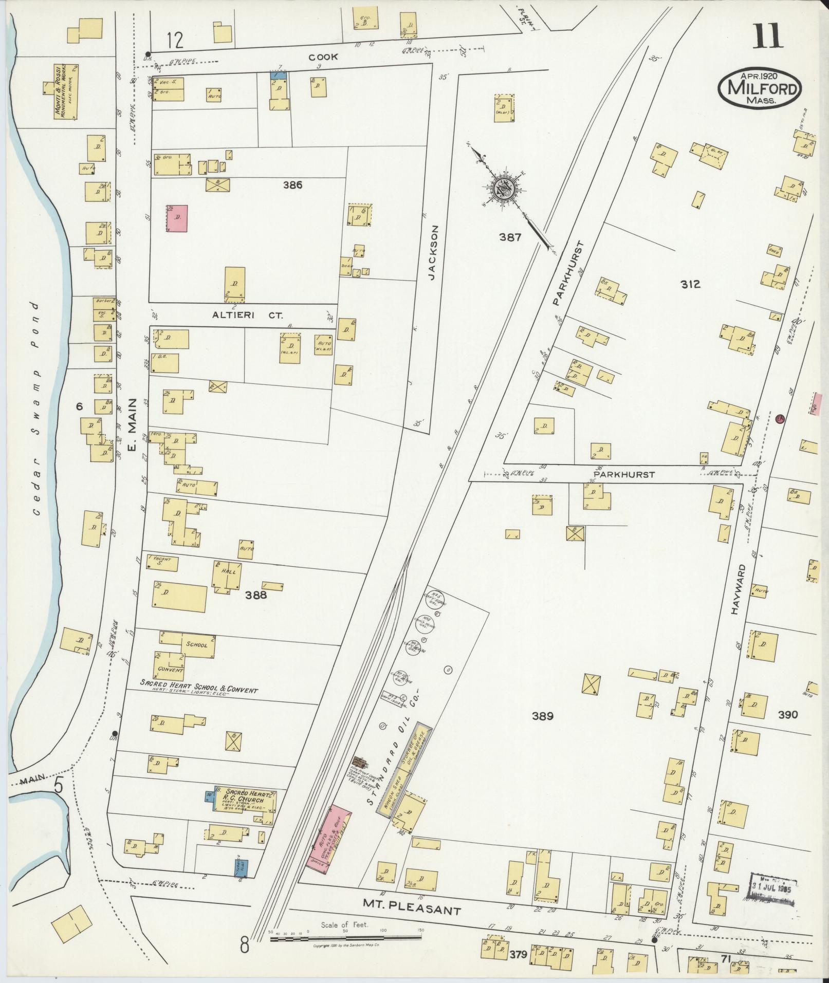 Sanborn Fire Insurance Map from Milford, Worcester County, Massachusetts (1920), Sheet #0011 - Complete Map Set gallery image, historic Sanborn map, vintage wall art, Massachusetts Massachusetts
