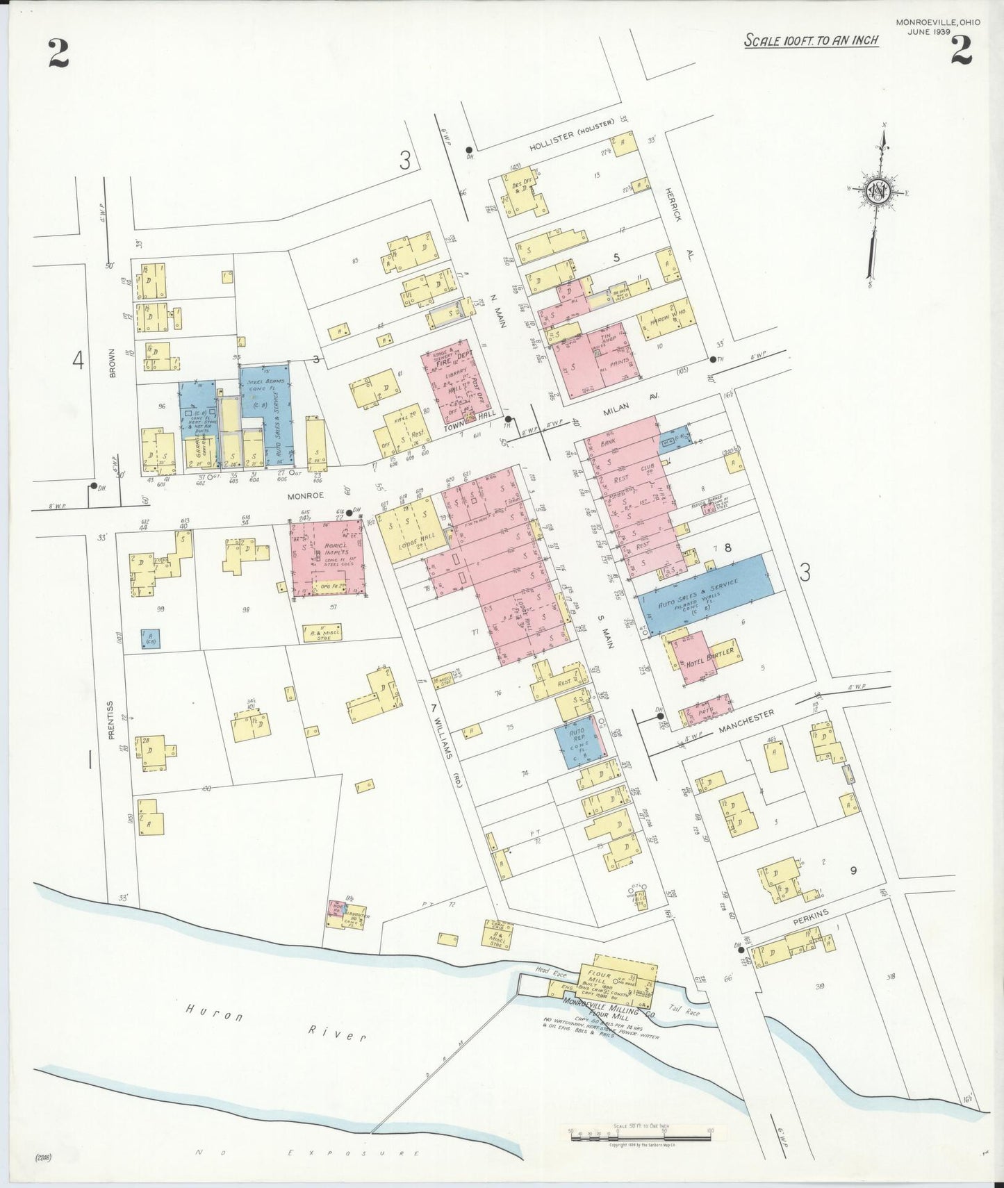 Sanborn Fire Insurance Map from Monroeville, Huron County, Ohio (1939), Sheet #0002 - Complete Map Set gallery image, historic Sanborn map, vintage wall art, Ohio Ohio