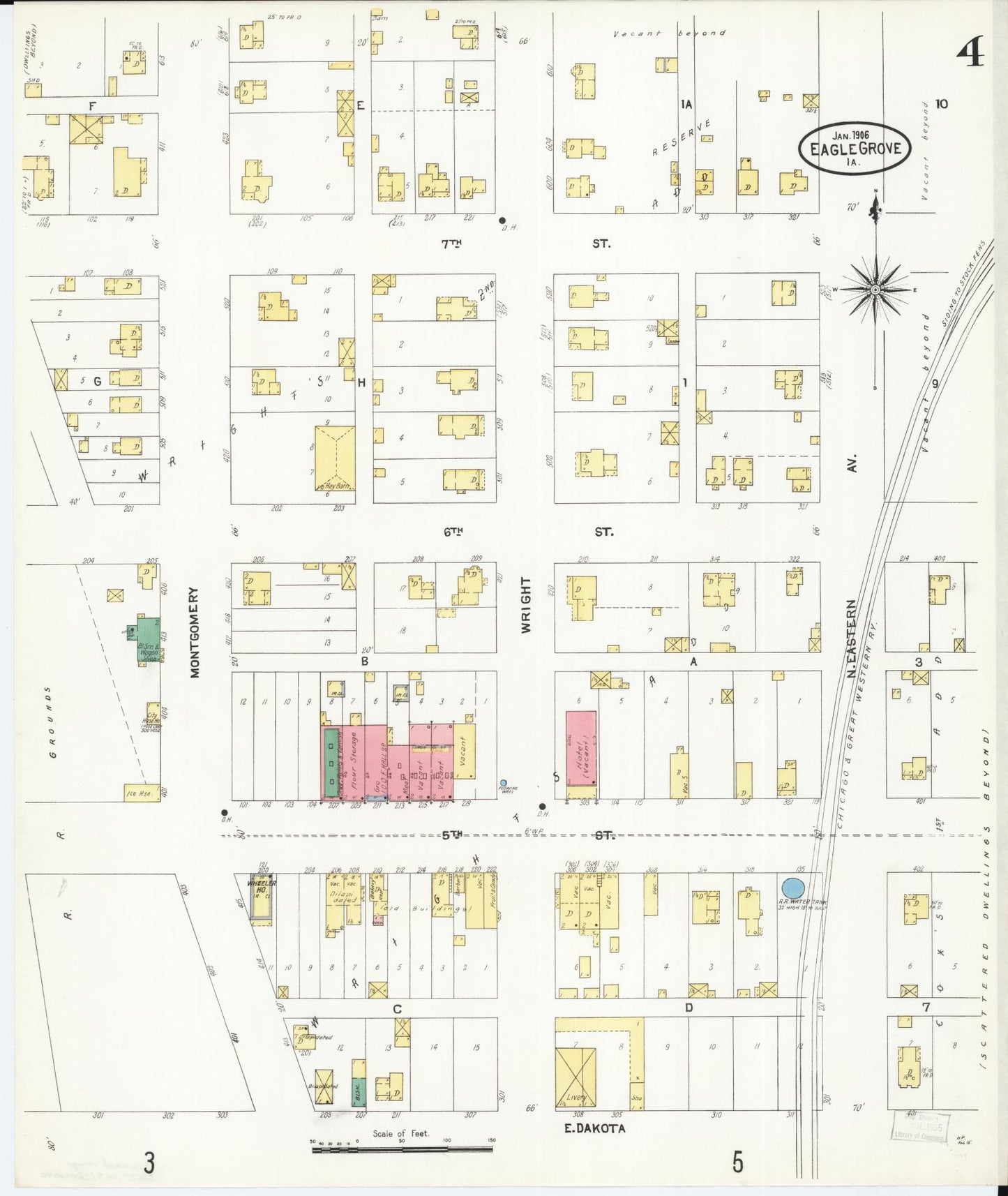 Sanborn Fire Insurance Map from Eagle Grove, Wright County, Iowa (1906), Sheet #0004 - Historic Sanborn Fire Insurance Map Print
