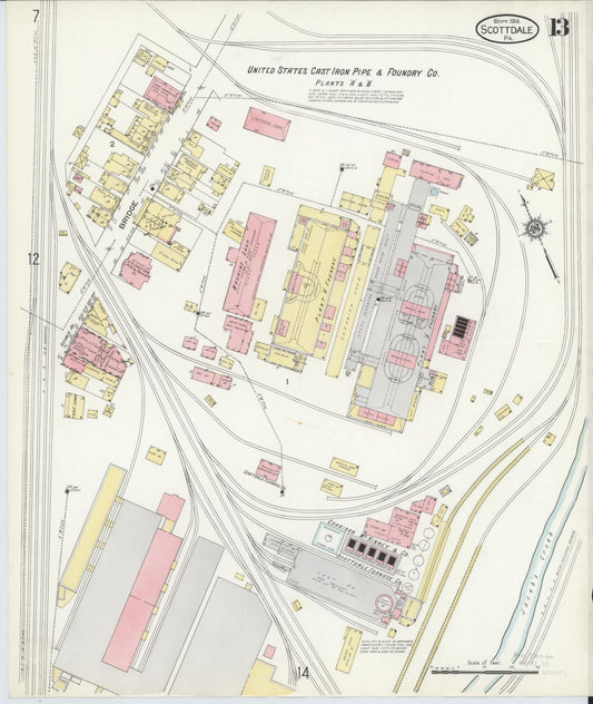Sanborn Fire Insurance Map from Scottdale, Westmoreland County, Pennsylvania (1914), Sheet #0013 - Historic Sanborn Fire Insurance Map Print, vintage old map wall art, antique decor, genealogy gift, Pennsylvania Pennsylvania map