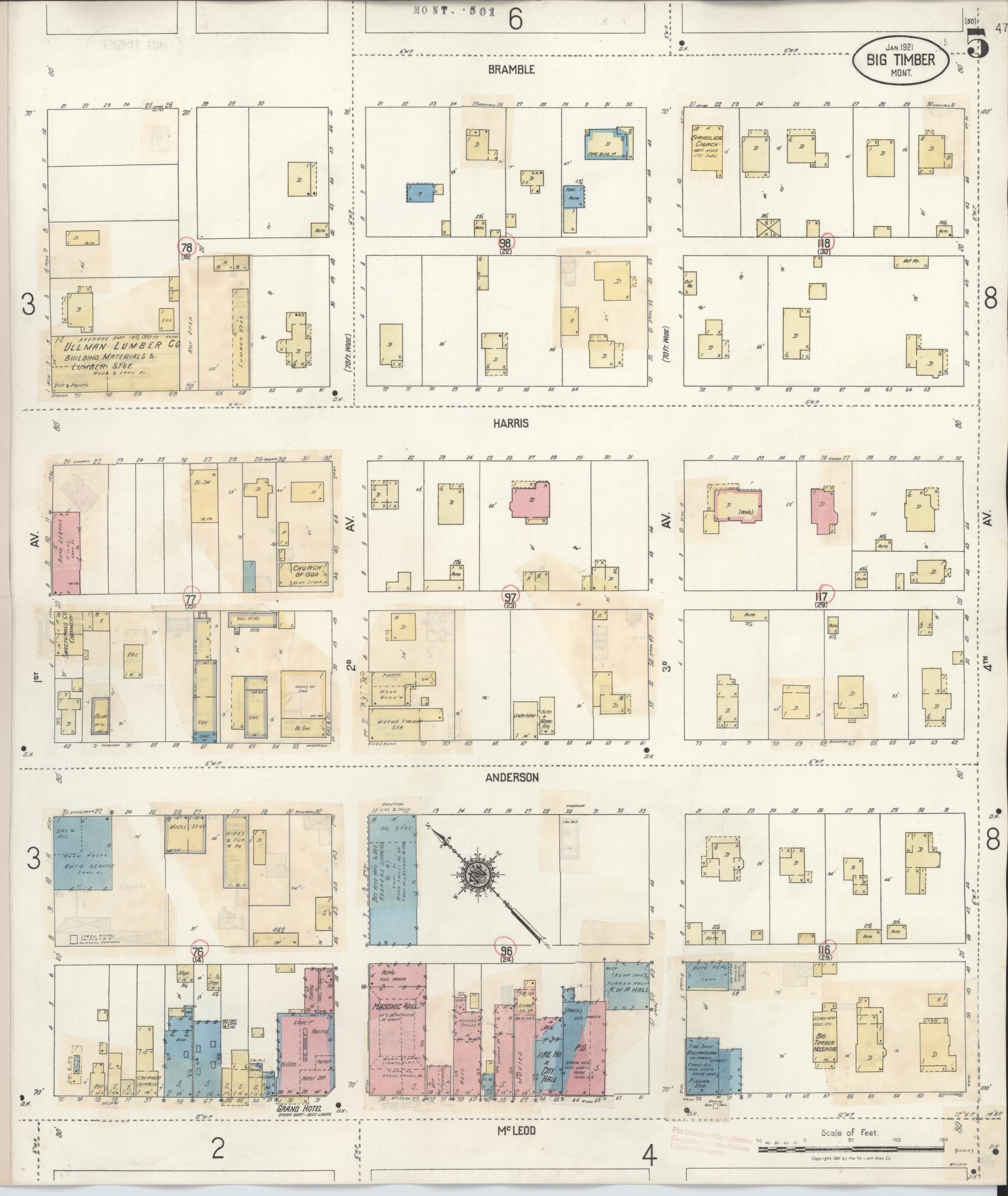 Sanborn Fire Insurance Map from Big Timber, Sweet Grass County, Montana (1938), Sheet #0005 - Historic Sanborn Fire Insurance Map Print, vintage old map wall art, antique decor, genealogy gift, Montana Montana map