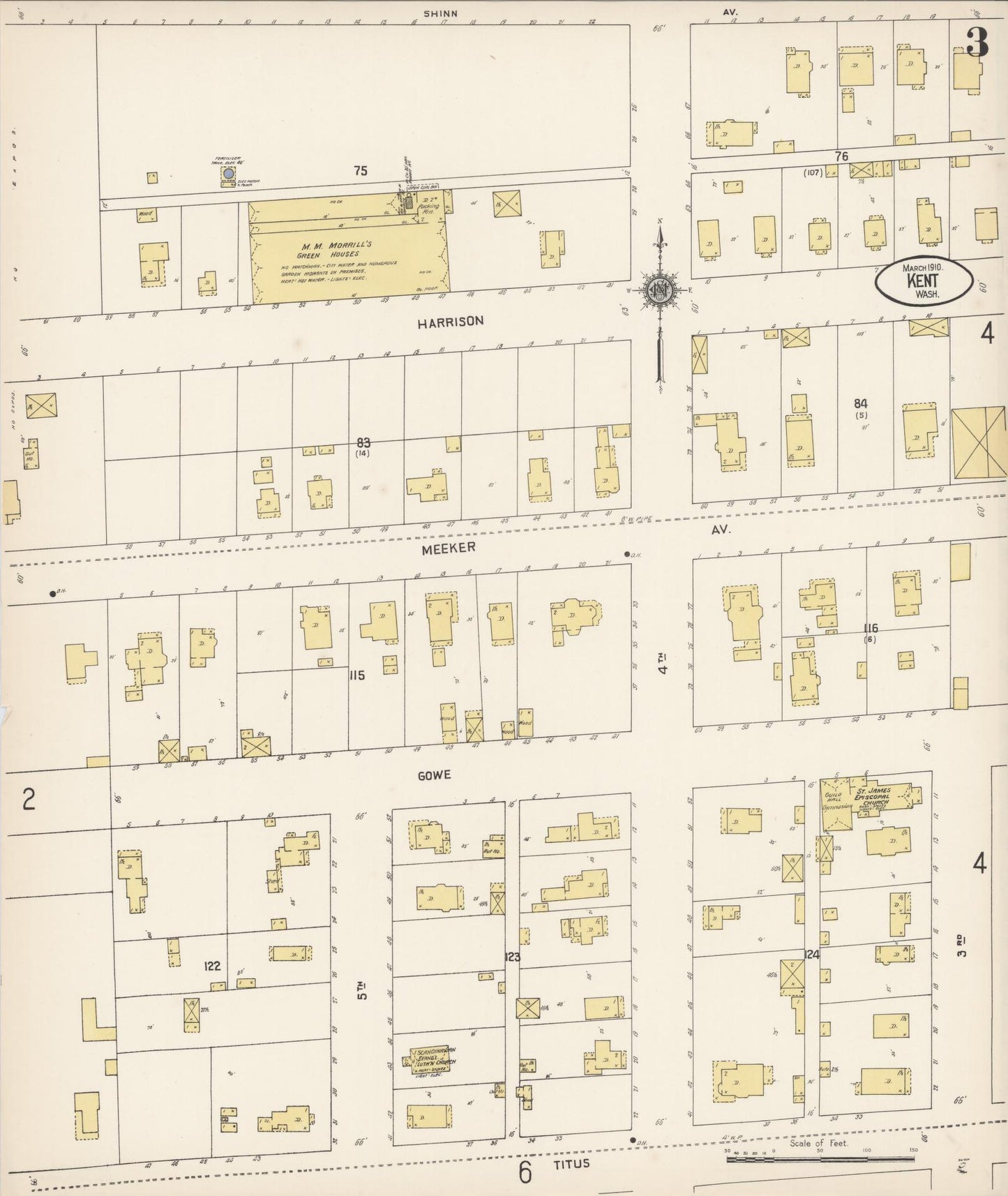 Sanborn Fire Insurance Map from Kent, King County, Washington (1910), Sheet #0003 - Complete Map Set gallery image, historic Sanborn map, vintage wall art, Washington Washington