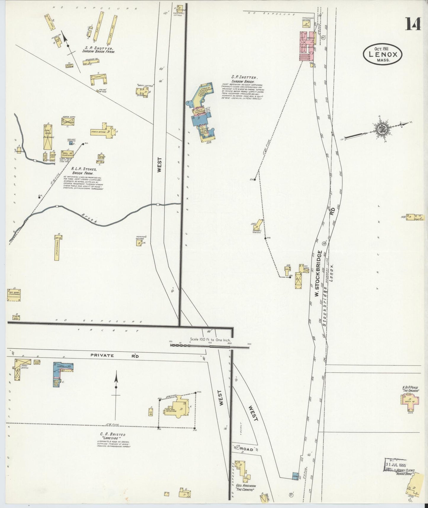 Sanborn Fire Insurance Map from Lenox, Berkshire County, Massachusetts (1911), Sheet #0014 - Historic Sanborn Fire Insurance Map Print, vintage old map wall art, antique decor, genealogy gift, Massachusetts Massachusetts map