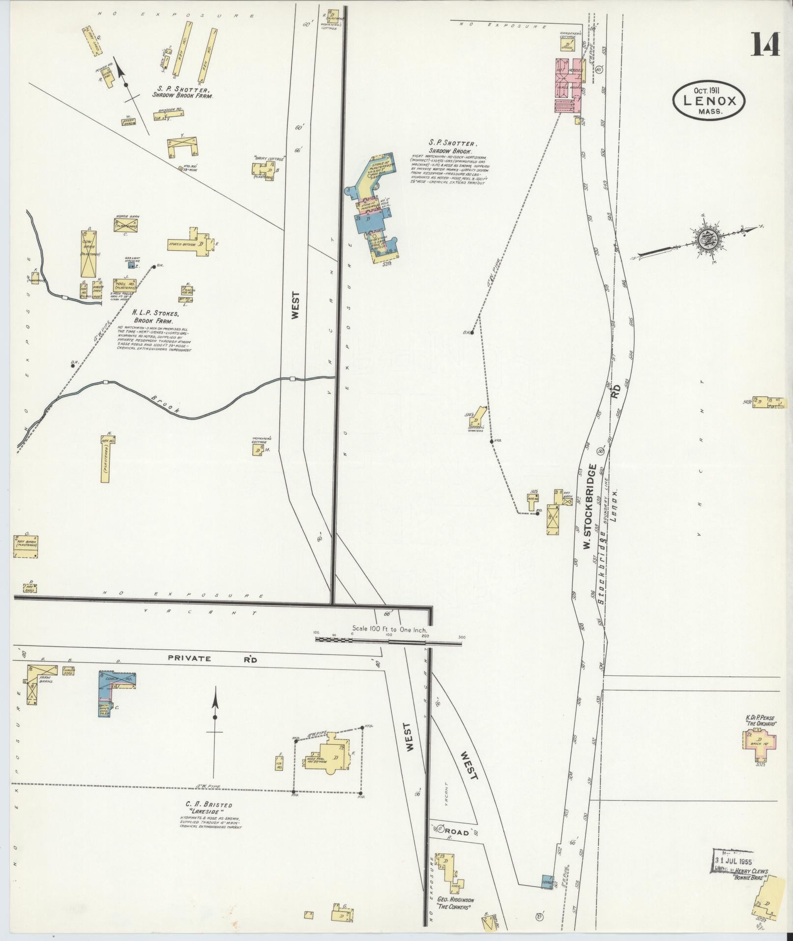 Sanborn Fire Insurance Map from Lenox, Berkshire County, Massachusetts (1911), Sheet #0014 - Historic Sanborn Fire Insurance Map Print, vintage old map wall art, antique decor, genealogy gift, Massachusetts Massachusetts map