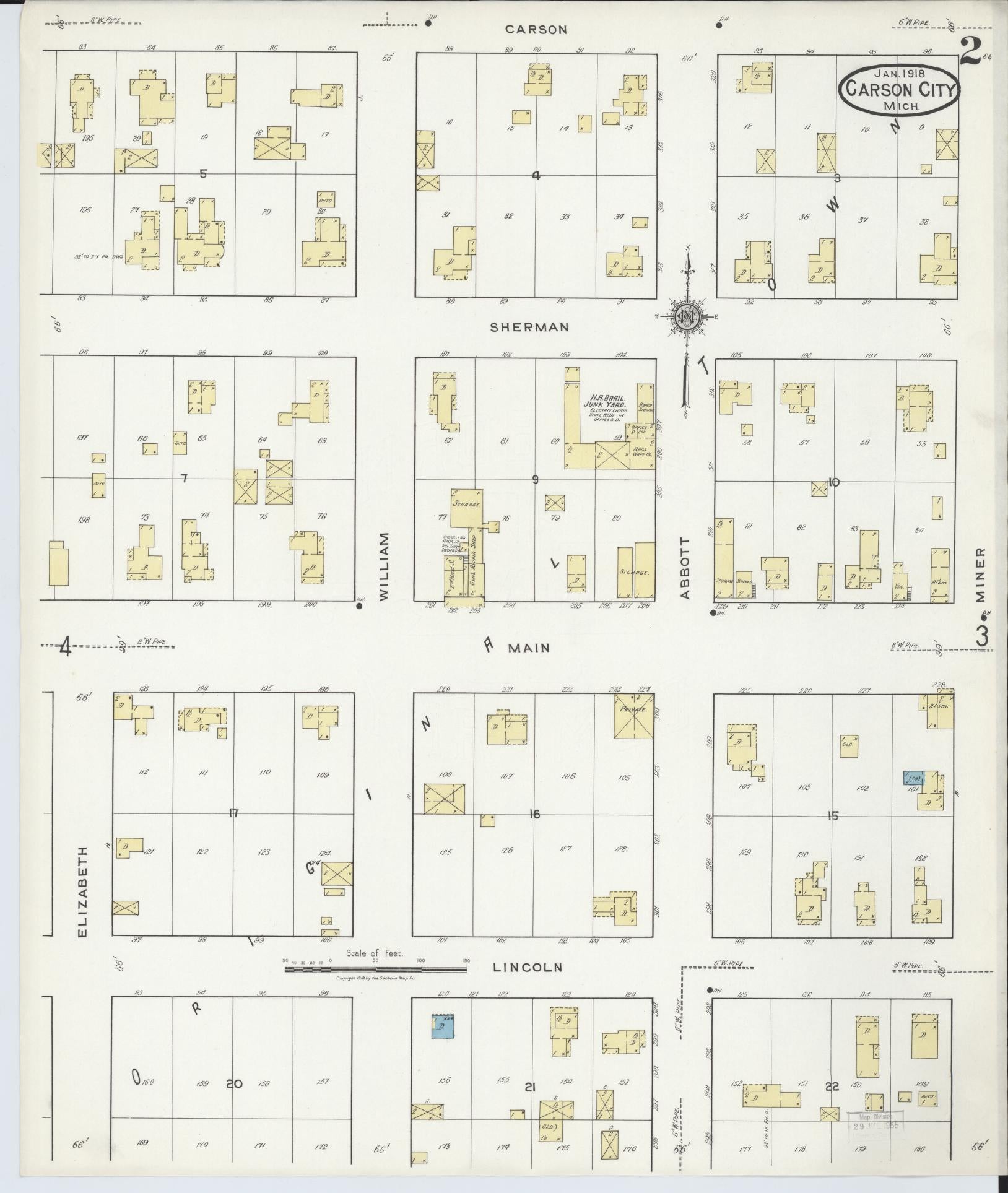 Sanborn Fire Insurance Map from Carson City, Montcalm County, Michigan (1918), Sheet #0002 - Complete Map Set gallery image, historic Sanborn map, vintage wall art, Michigan Michigan