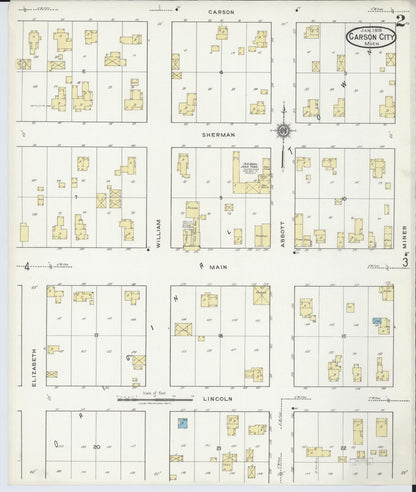 Sanborn Fire Insurance Map from Carson City, Montcalm County, Michigan (1918), Sheet #0002 - Complete Map Set gallery image, historic Sanborn map, vintage wall art, Michigan Michigan
