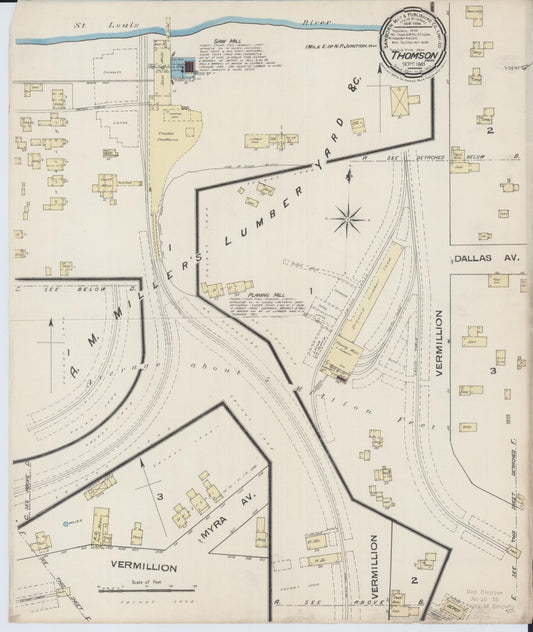 Sanborn Fire Insurance Map from Thomson, Carlton County, Minnesota (1885), Sheet #0001 - Historic Sanborn Fire Insurance Map Print, vintage old map wall art, antique decor, genealogy gift, Minnesota Minnesota map
