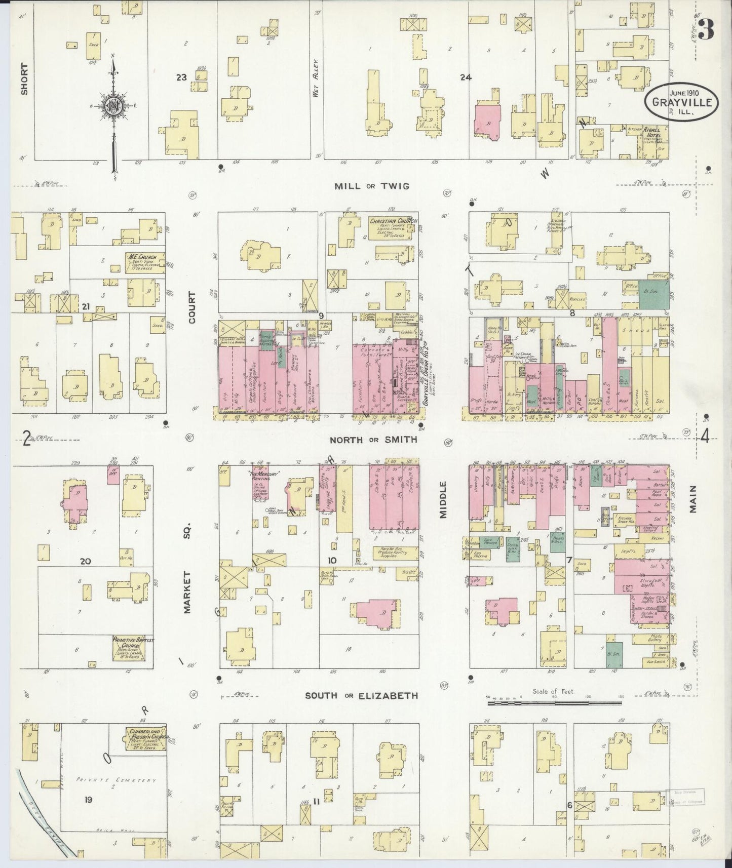 Sanborn Fire Insurance Map from Grayville, White And Edwards Counties, Illinois (1910), Sheet #0003 - Complete Map Set gallery image, historic Sanborn map, vintage wall art, Illinois Illinois