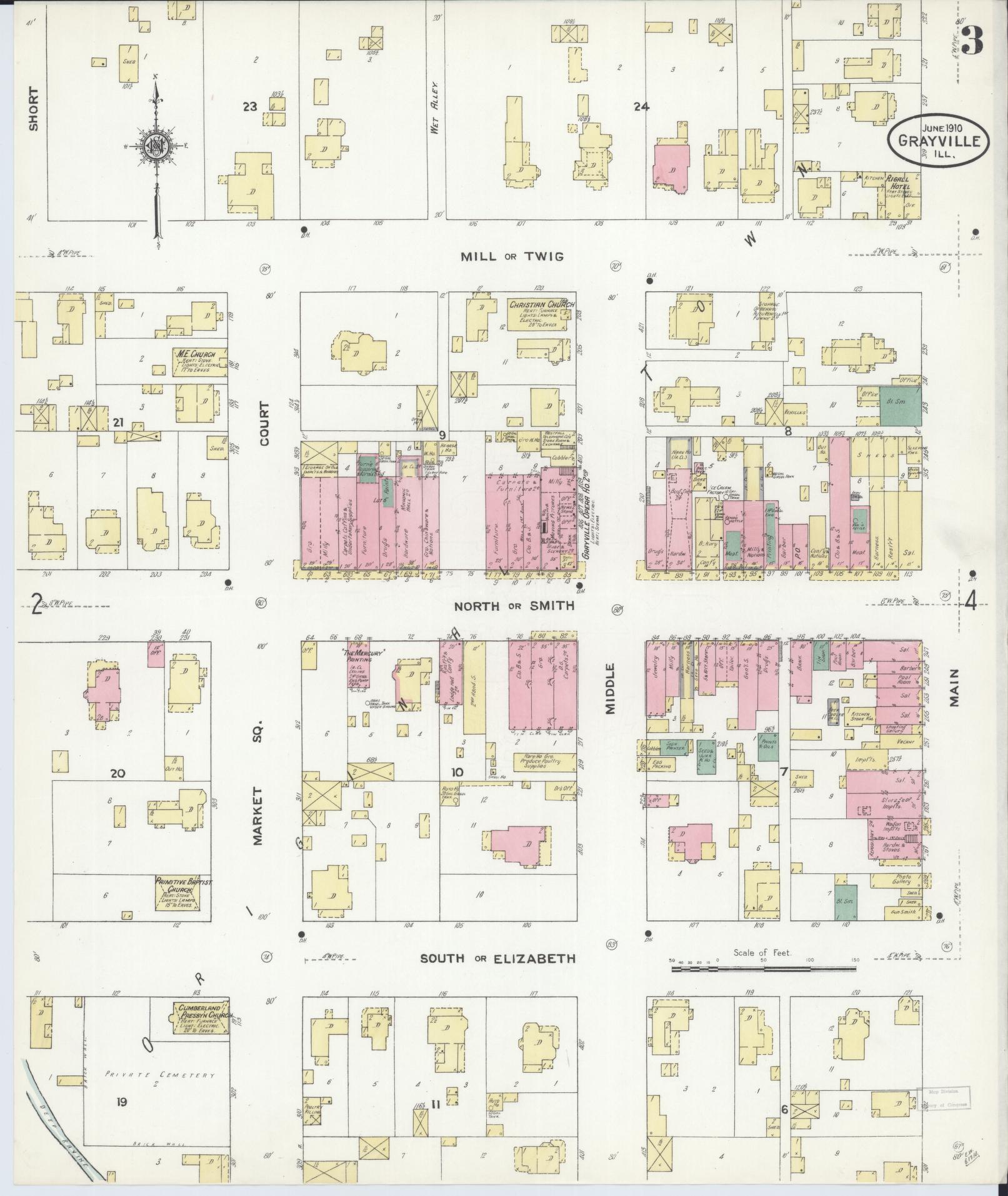 Sanborn Fire Insurance Map from Grayville, White And Edwards Counties, Illinois (1910), Sheet #0003 - Complete Map Set gallery image, historic Sanborn map, vintage wall art, Illinois Illinois
