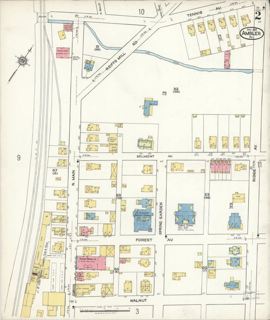 Sanborn Fire Insurance Map from Ambler, Montgomery County, Pennsylvania (1921), Sheet #0002 - Historic Sanborn Fire Insurance Map Print, vintage old map wall art, antique decor, genealogy gift, Pennsylvania Pennsylvania map