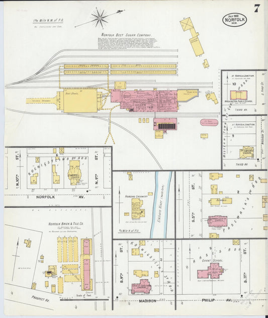 Sanborn Fire Insurance Map from Norfolk, Madison County, Nebraska (1902), Sheet #0007 - Historic Sanborn Fire Insurance Map Print, vintage old map wall art, antique decor, genealogy gift, Nebraska Nebraska map