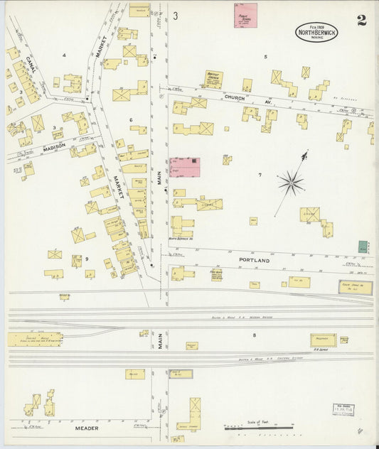 Sanborn Fire Insurance Map from North Berwick, York County, Maine (1909), Sheet #0002 - Historic Sanborn Fire Insurance Map Print, vintage old map wall art, antique decor, genealogy gift, Maine Maine map