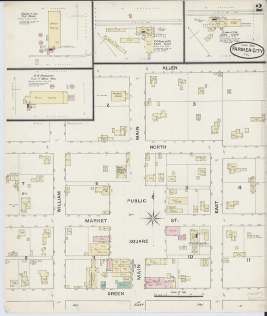 Sanborn Fire Insurance Map from Farmer City, De Witt County, Illinois (1888), Sheet #0002 - Historic Sanborn Fire Insurance Map Print, vintage old map wall art, antique decor, genealogy gift, Illinois Illinois map