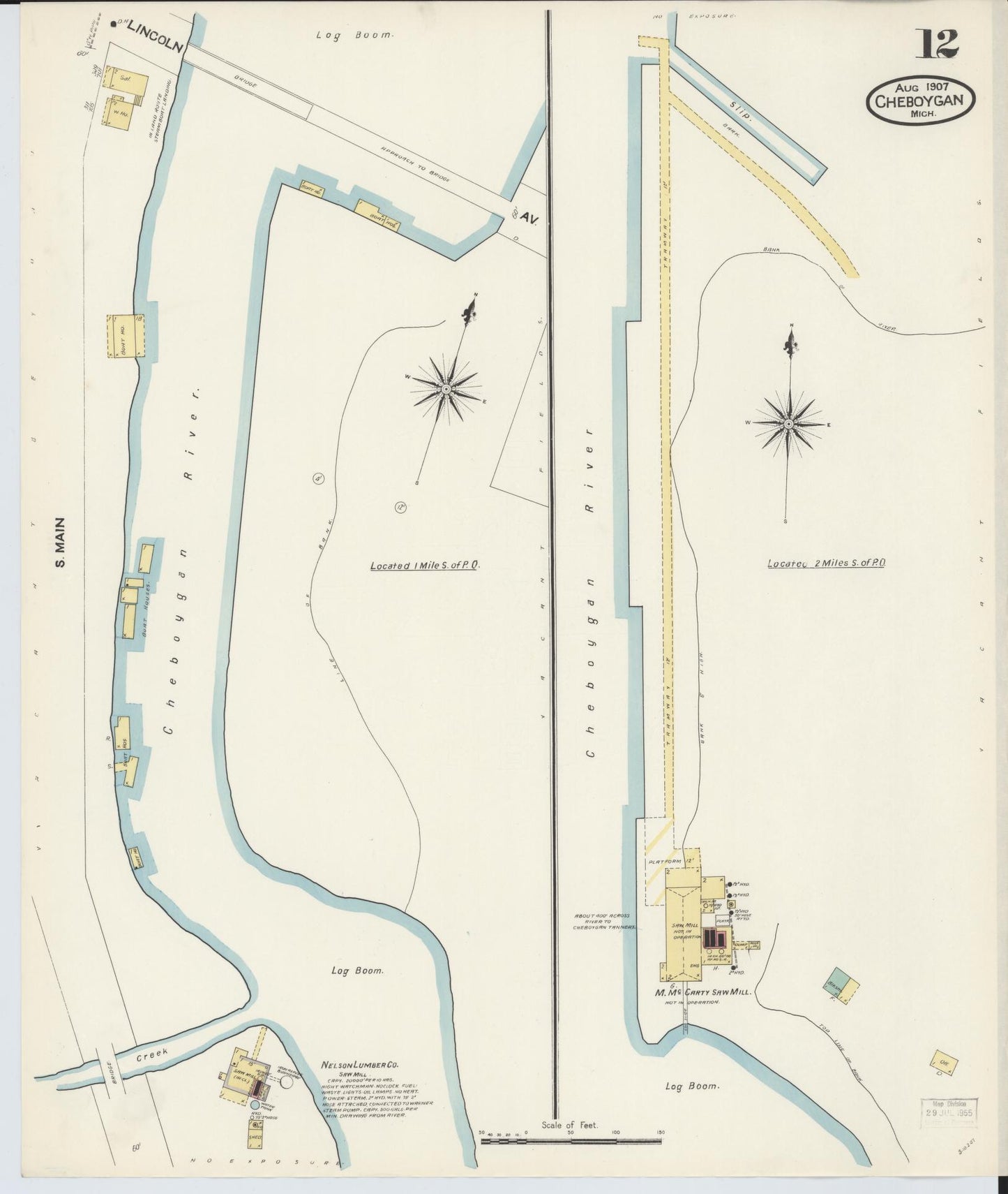 Sanborn Fire Insurance Map from Cheboygan, Cheboygan County, Michigan (1907), Sheet #0012 - Historic Sanborn Fire Insurance Map Print, vintage old map wall art, antique decor, genealogy gift, Michigan Michigan map