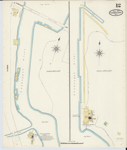 Sanborn Fire Insurance Map from Cheboygan, Cheboygan County, Michigan (1907), Sheet #0012 - Historic Sanborn Fire Insurance Map Print, vintage old map wall art, antique decor, genealogy gift, Michigan Michigan map