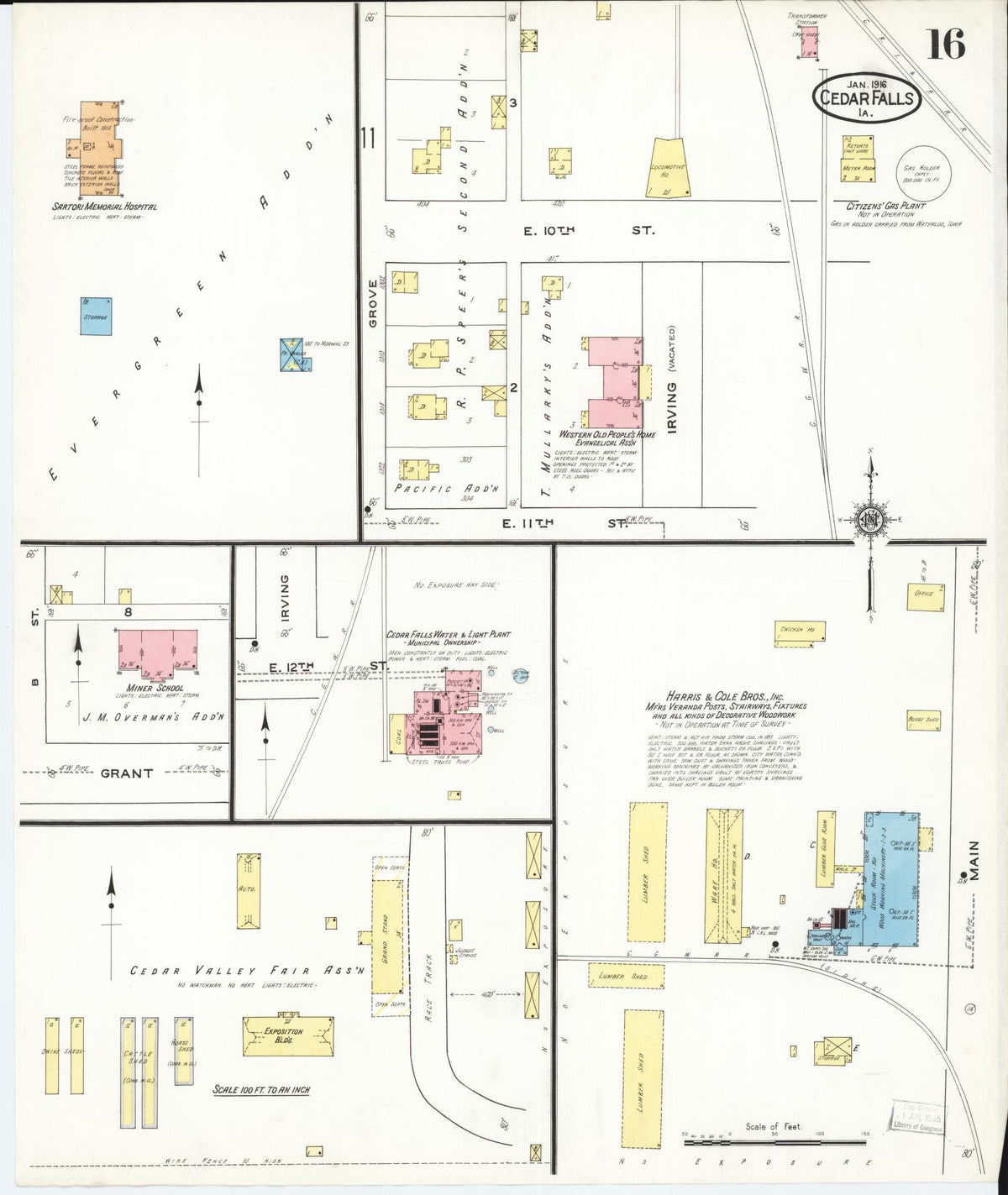 Sanborn Fire Insurance Map from Cedar Falls, Black Hawk County, Iowa (1916), Sheet #0016 - Historic Sanborn Fire Insurance Map Print