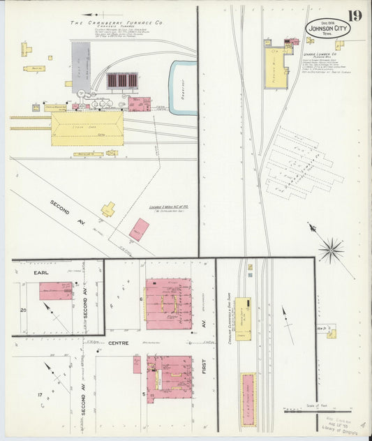 Sanborn Fire Insurance Map from Johnson City, Washington County, Tennessee (1908), Sheet #0019 - Historic Sanborn Fire Insurance Map Print, vintage old map wall art, antique decor, genealogy gift, Tennessee Tennessee map