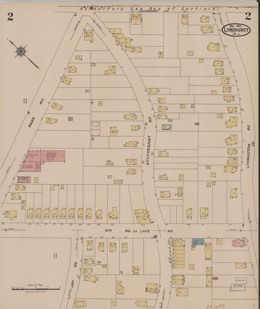 Sanborn Fire Insurance Map from Lyndhurst, Bergen County, New Jersey (1922), Sheet #0002 - Historic Sanborn Fire Insurance Map Print, vintage old map wall art, antique decor, genealogy gift, New Jersey New Jersey map