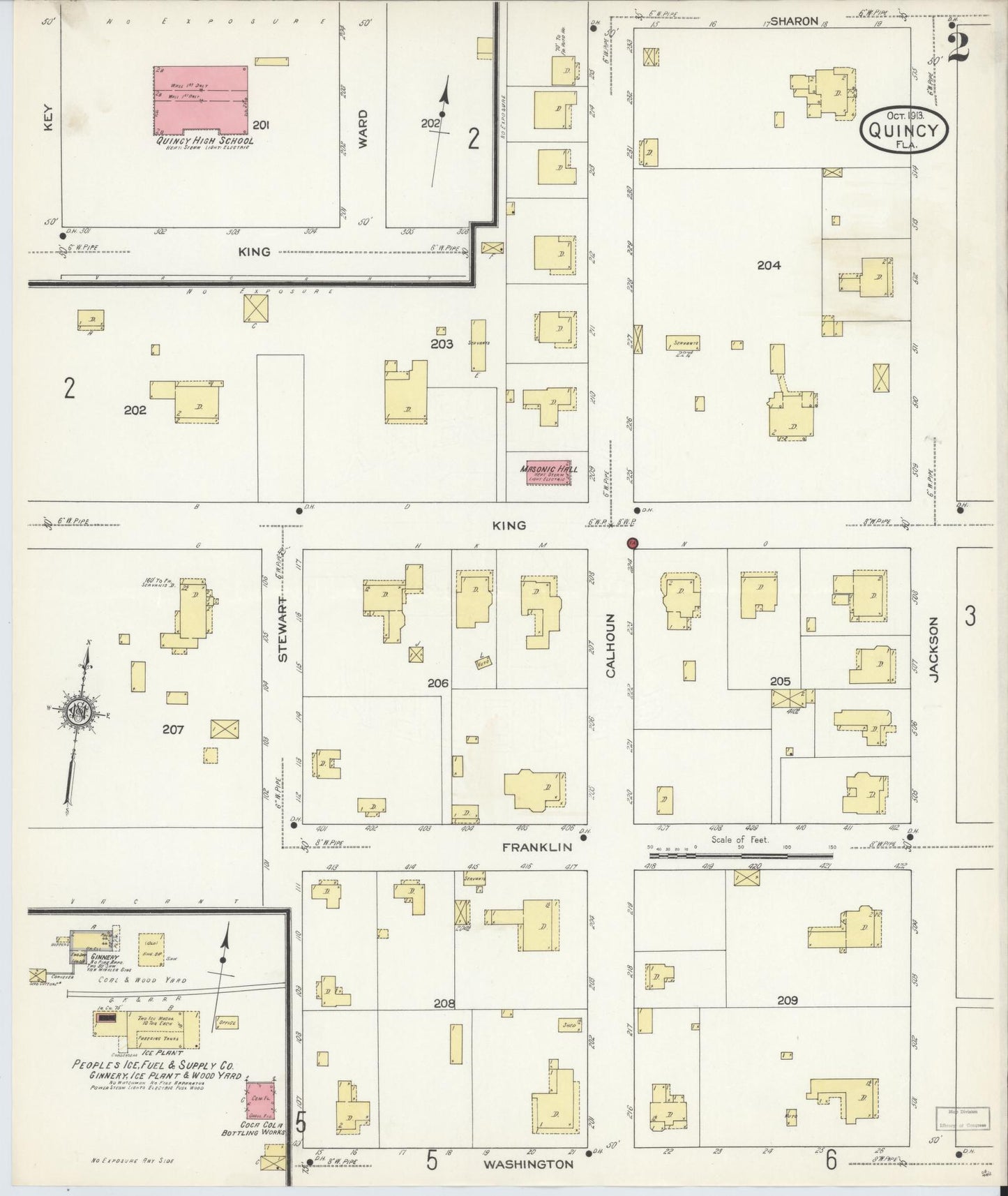 Sanborn Fire Insurance Map from Quincy, Gadsden County, Florida (1913), Sheet #0002 - Historic Sanborn Fire Insurance Map Print, vintage old map wall art, antique decor, genealogy gift, Florida Florida map