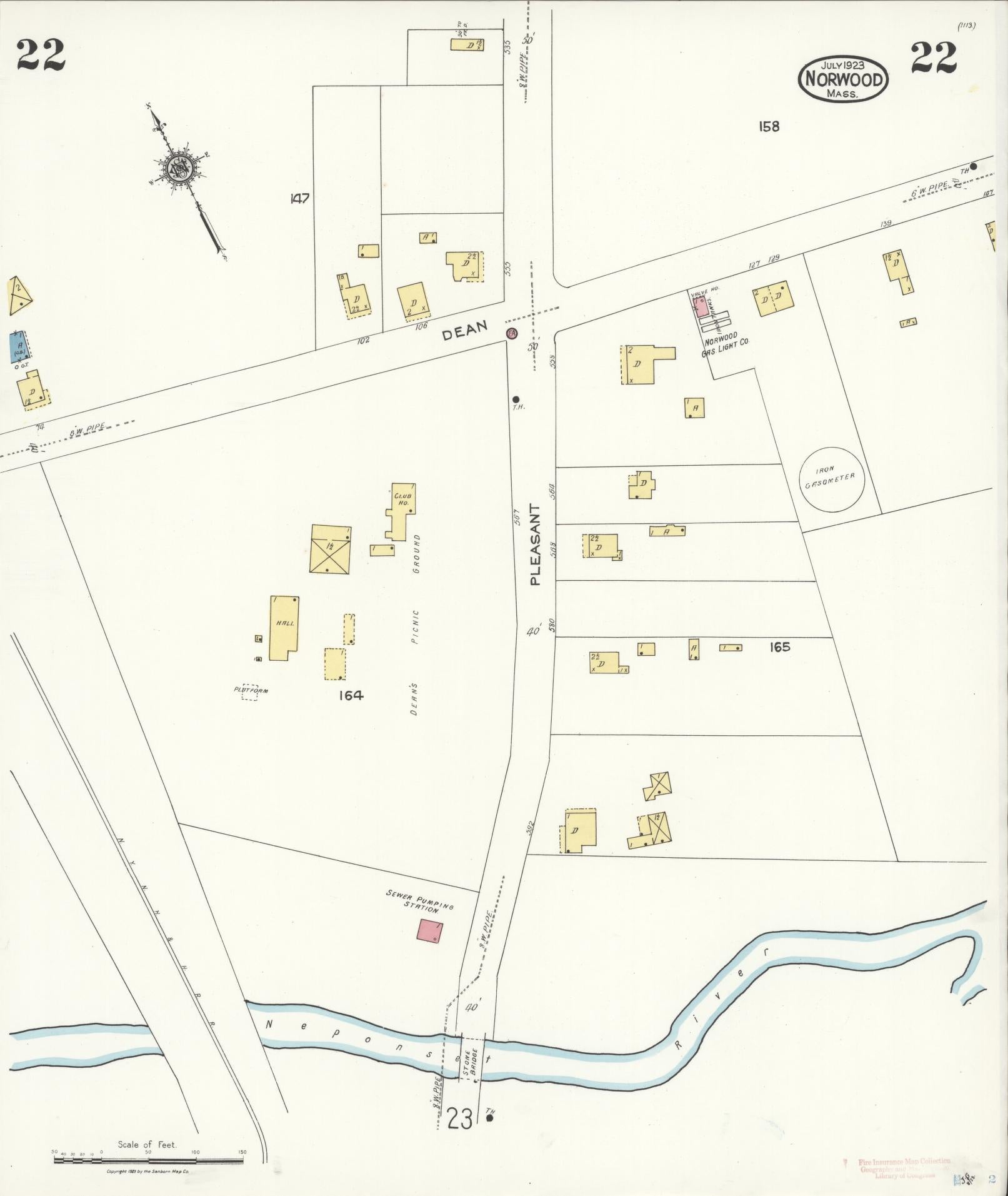 Sanborn Fire Insurance Map from Norwood, Norfolk County, Massachusetts (1923), Sheet #0022 - Complete Map Set gallery image, historic Sanborn map, vintage wall art, Massachusetts Massachusetts
