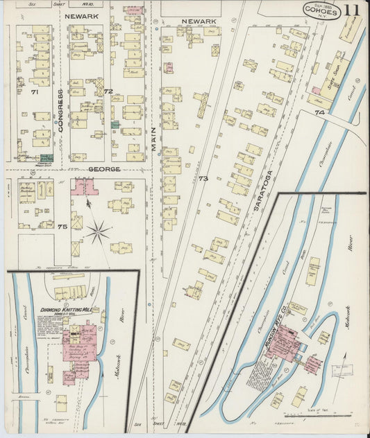 Sanborn Fire Insurance Map from Cohoes, Albany County, New York (1885), Sheet #0011 - Historic Sanborn Fire Insurance Map Print, vintage old map wall art, antique decor, genealogy gift, New York New York map