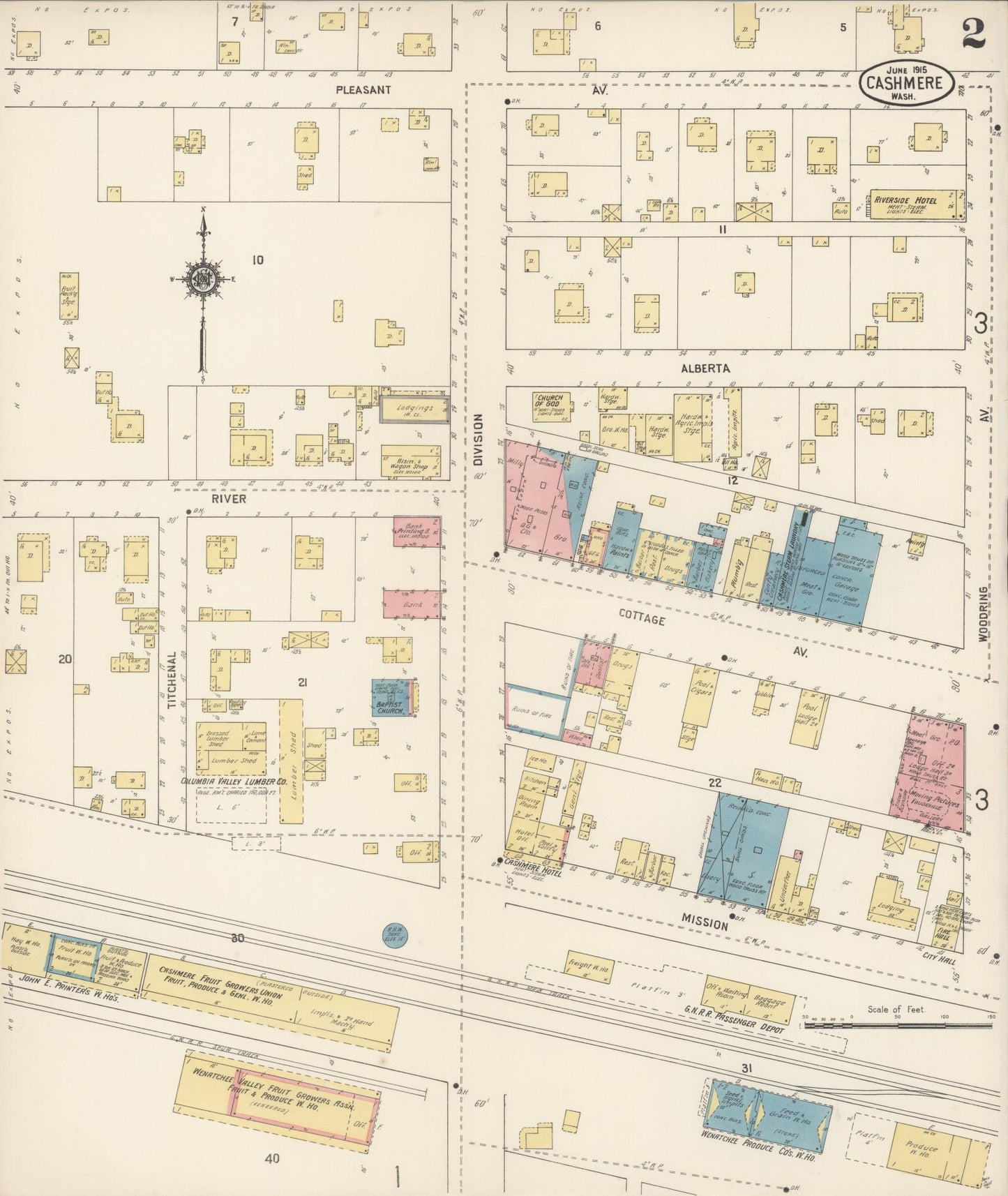 Sanborn Fire Insurance Map from Cashmere, Chelan County, Washington (1915), Sheet #0002 - Complete Map Set gallery image, historic Sanborn map, vintage wall art, Washington Washington