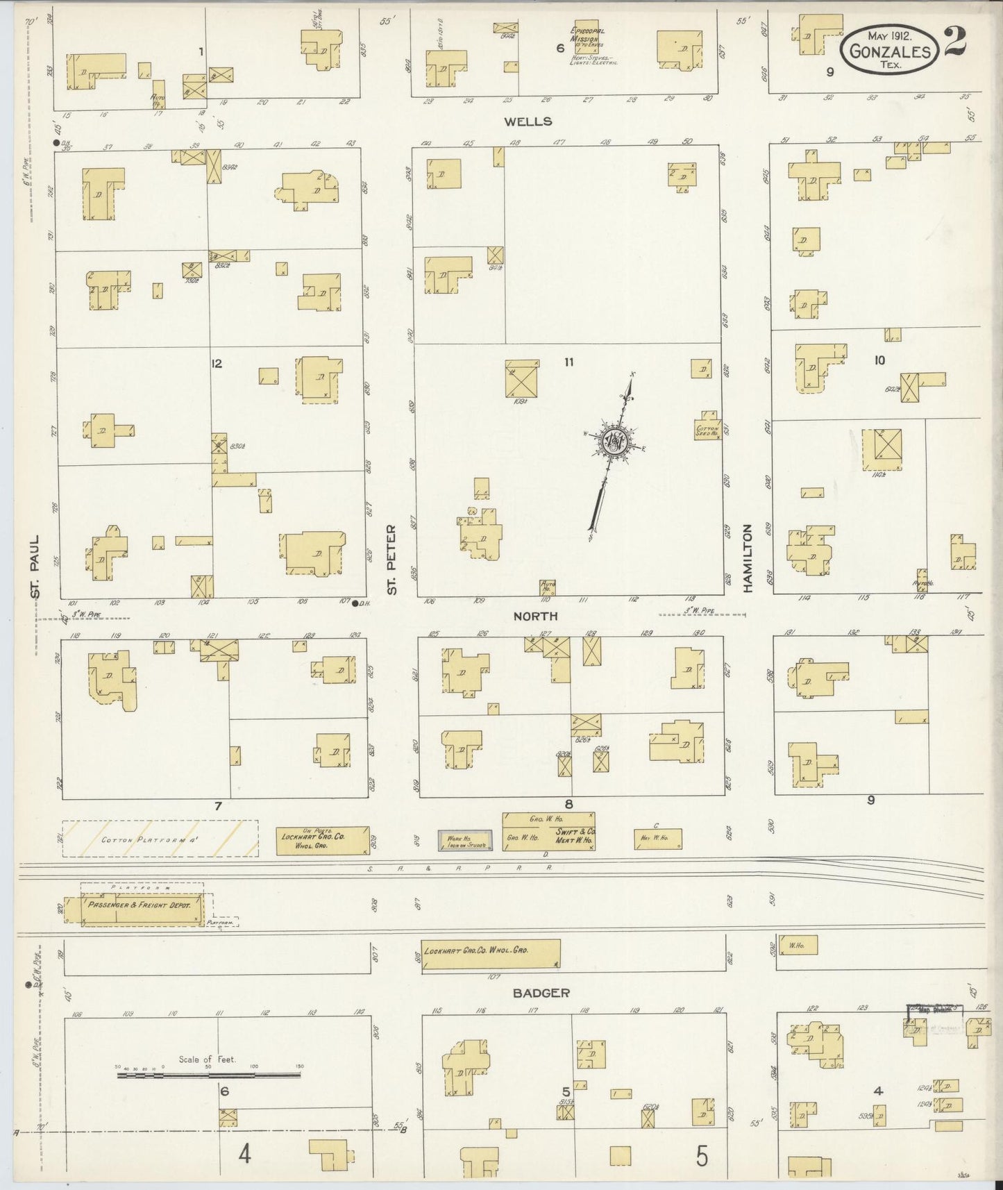 Sanborn Fire Insurance Map from Gonzales, Gonzales County, Texas (1912), Sheet #0002 - Complete Map Set gallery image, historic Sanborn map, vintage wall art, Texas Texas