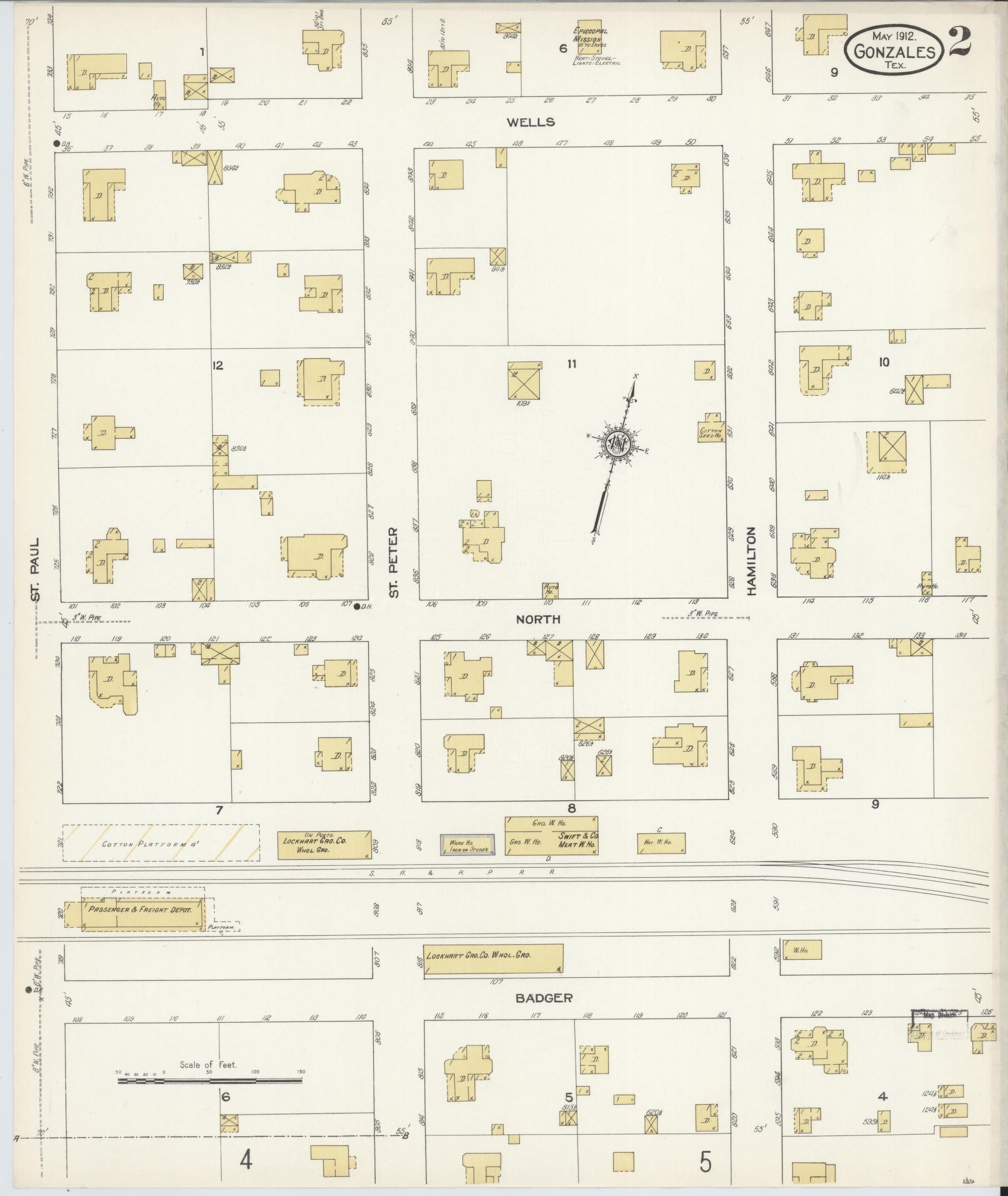Sanborn Fire Insurance Map from Gonzales, Gonzales County, Texas (1912), Sheet #0002 - Complete Map Set gallery image, historic Sanborn map, vintage wall art, Texas Texas