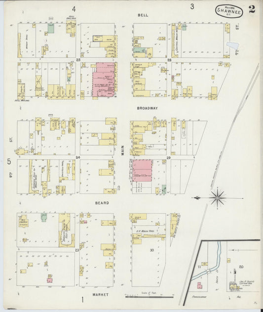 Sanborn Fire Insurance Map from Shawnee, Pottawatomie County, Oklahoma (1896), Sheet #0002 - Historic Sanborn Fire Insurance Map Print, vintage old map wall art, antique decor, genealogy gift, Oklahoma Oklahoma map