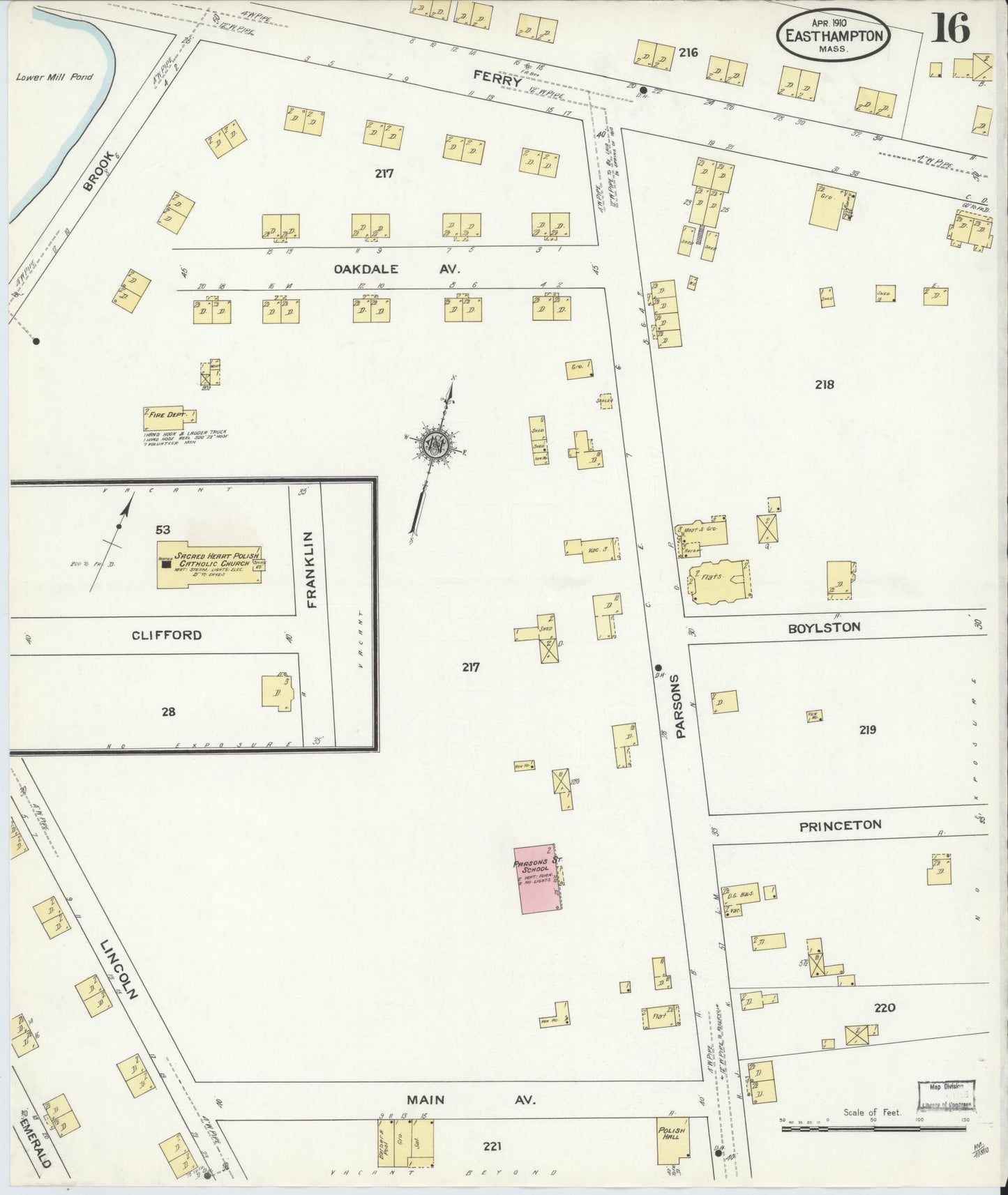 Sanborn Fire Insurance Map from East Hampton, Hampshire County, Massachusetts (1910), Sheet #0016 - Complete Map Set gallery image, historic Sanborn map, vintage wall art, Massachusetts Massachusetts