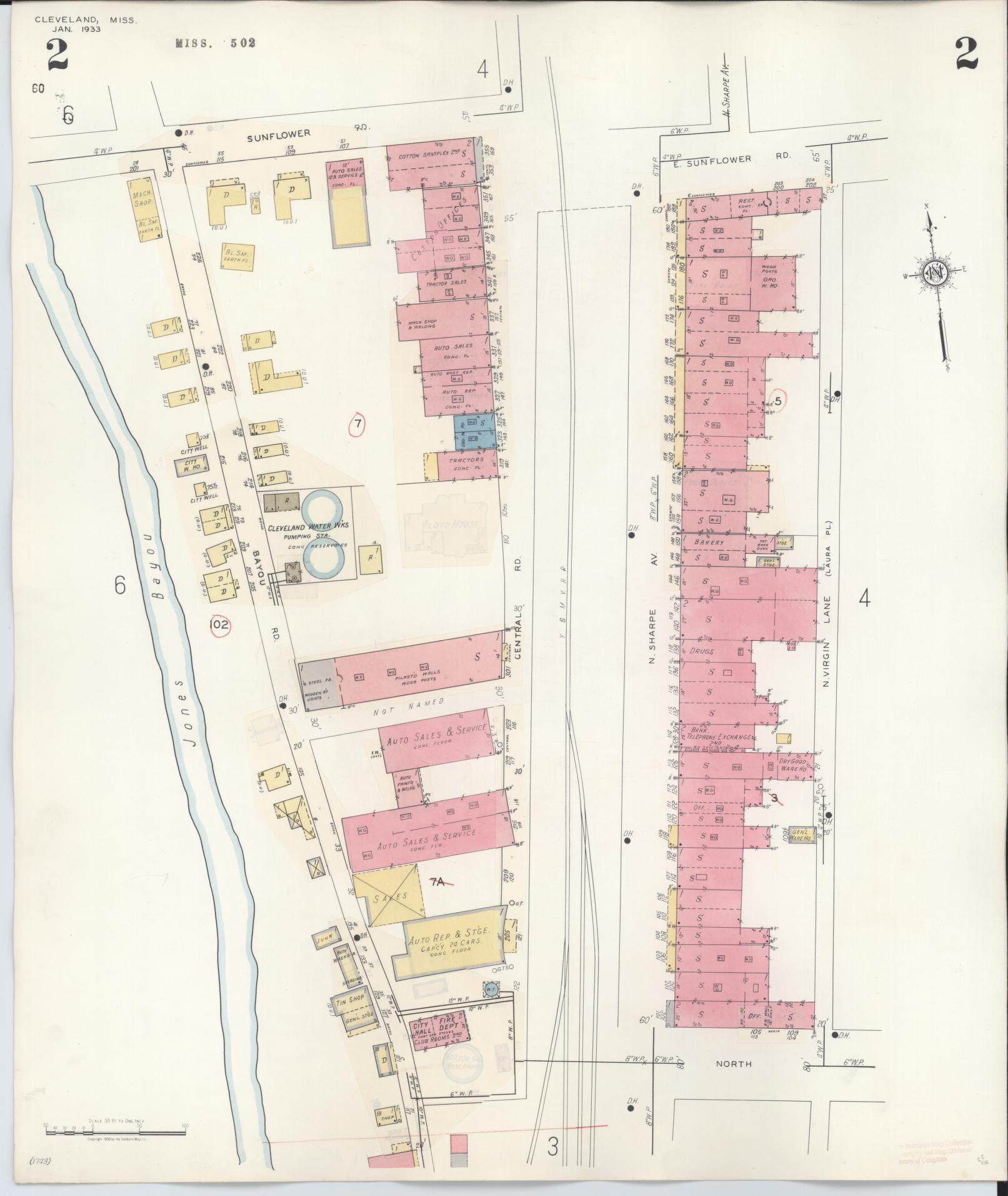 Sanborn Fire Insurance Map from Cleveland, Bolivar County, Mississippi (1941), Sheet #0002 - Complete Map Set gallery image, historic Sanborn map, vintage wall art, Mississippi Mississippi