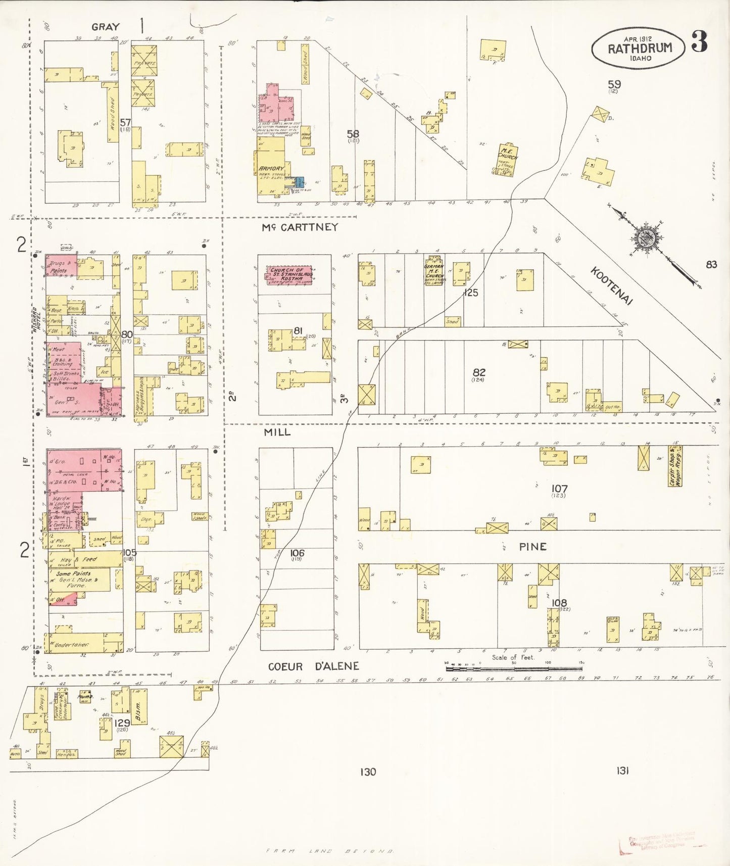 Sanborn Fire Insurance Map from Rathdrum, Kootenai County, Idaho (1912), Sheet #0003 - Historic Sanborn Fire Insurance Map Print, vintage old map wall art, antique decor, genealogy gift, Idaho Idaho map