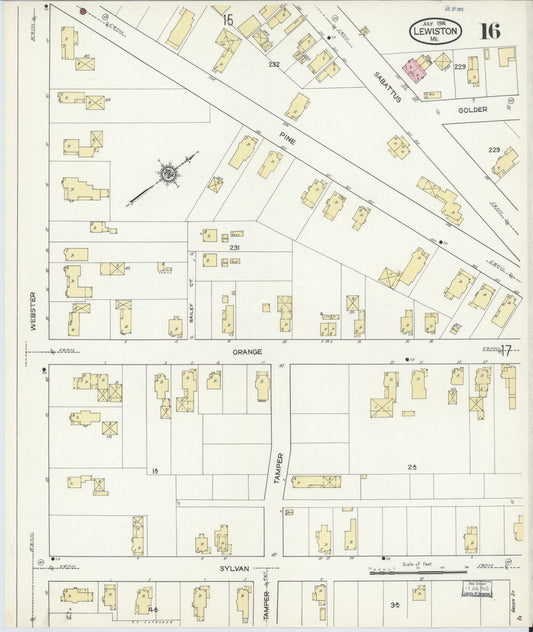 Sanborn Fire Insurance Map from Lewiston, Androscoggin County, Maine (1914), Sheet #0016 - Historic Sanborn Fire Insurance Map Print, vintage old map wall art, antique decor, genealogy gift, Maine Maine map