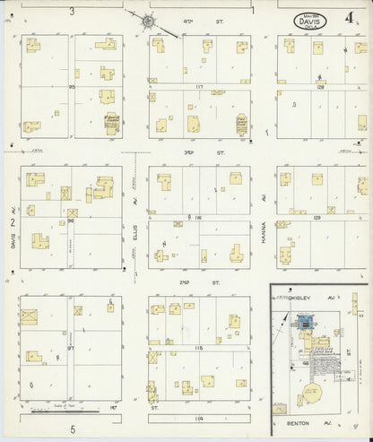 Sanborn Fire Insurance Map from Davis, Murray County, Oklahoma (1914), Sheet #0004 - Complete Map Set gallery image, historic Sanborn map, vintage wall art, Oklahoma Oklahoma