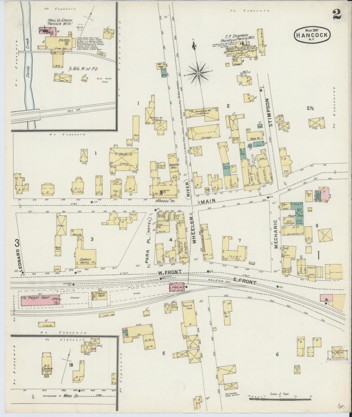 Sanborn Fire Insurance Map from Hancock, Delaware County, New York (1897), Sheet #0002 - Complete Map Set gallery image, historic Sanborn map, vintage wall art, New York New York