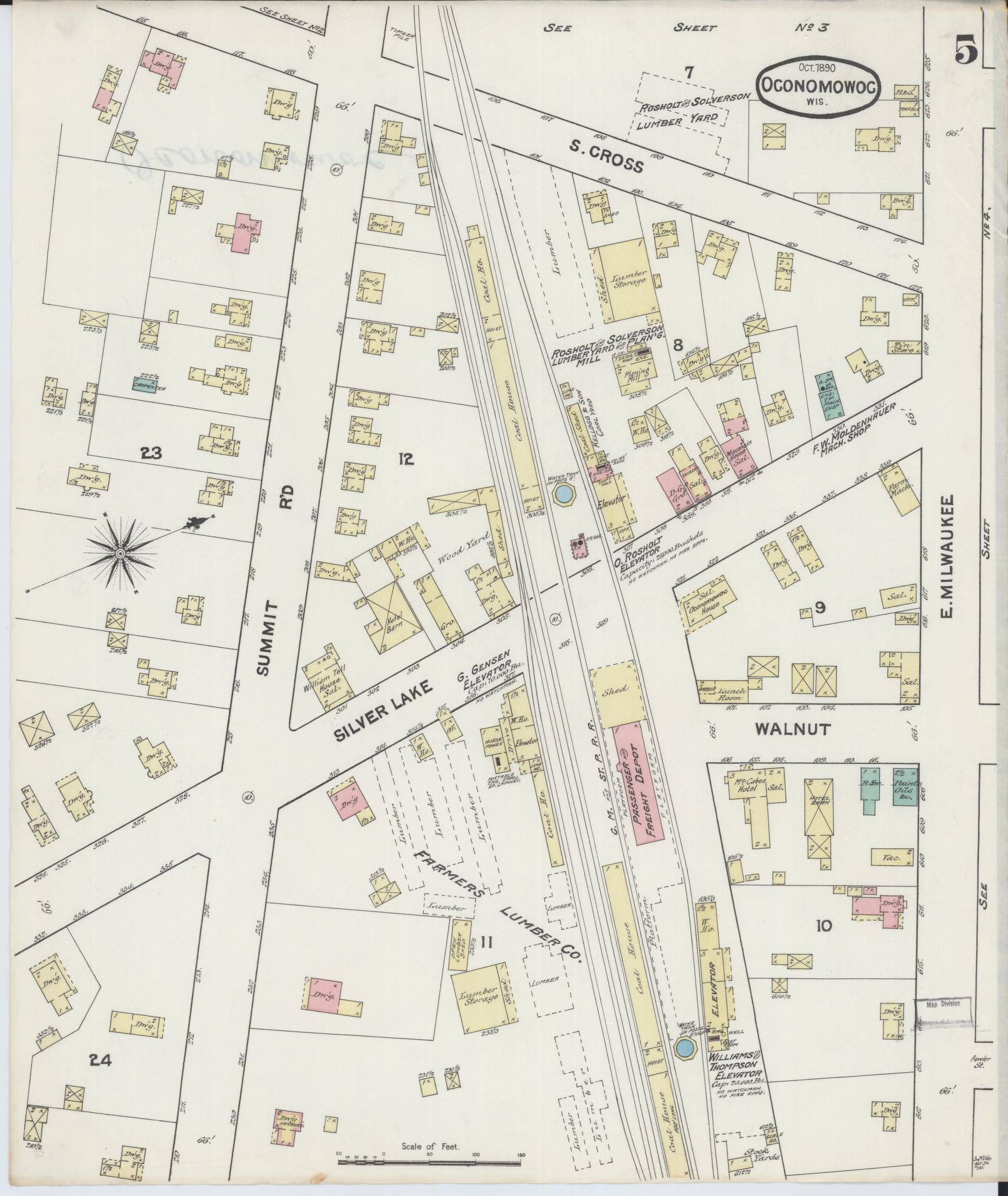 Sanborn Fire Insurance Map from Oconomowoc, Waukesha County, Wisconsin (1890), Sheet #0005 - Complete Map Set gallery image, historic Sanborn map, vintage wall art, Wisconsin Wisconsin