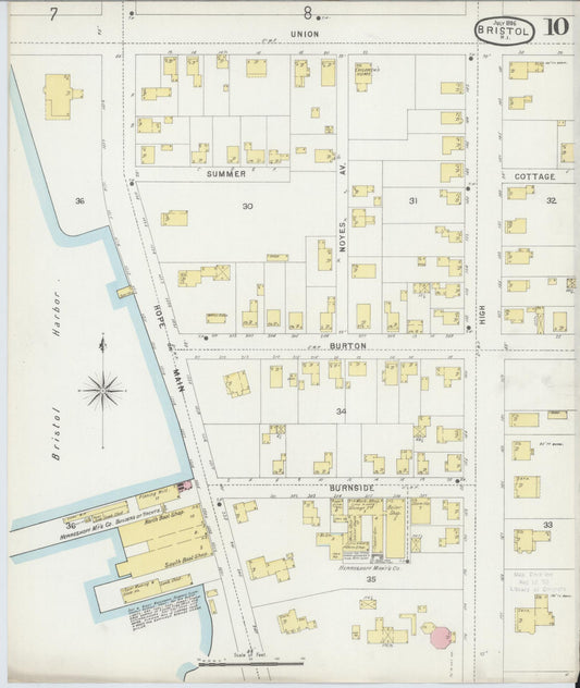 Sanborn Fire Insurance Map from Bristol, Bristol County, Rhode Island (1896), Sheet #0010 - Historic Sanborn Fire Insurance Map Print, vintage old map wall art, antique decor, genealogy gift, Rhode Island Rhode Island map