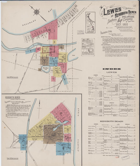 Sanborn Fire Insurance Map from Lewes, Sussex County, Delaware (1922), Sheet #0001 - Historic Sanborn Fire Insurance Map Print, vintage old map wall art, antique decor, genealogy gift, Delaware Delaware map